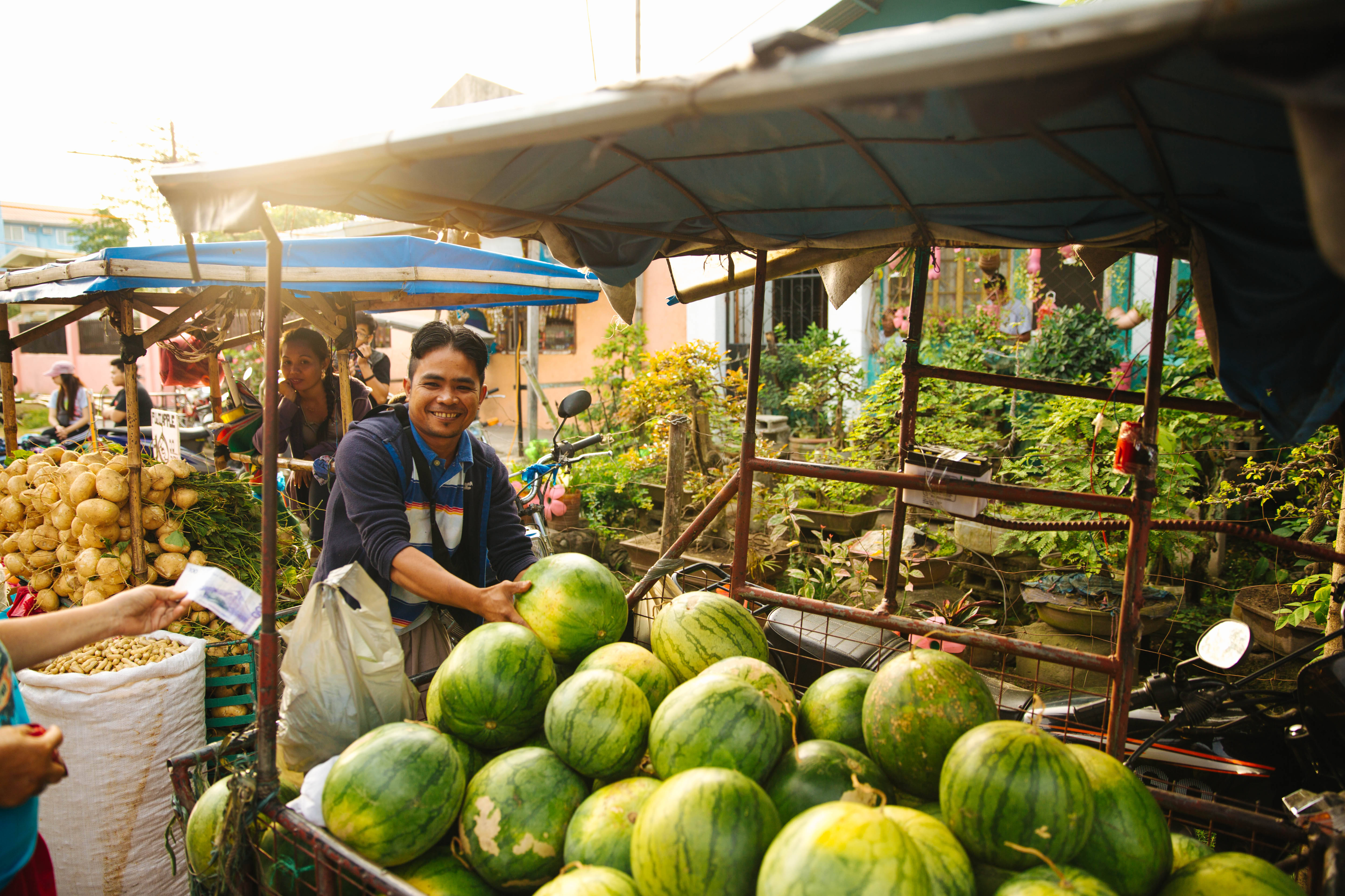 man, cart of watermelon, outdoor market stall, 5K Desktop Wallpaper