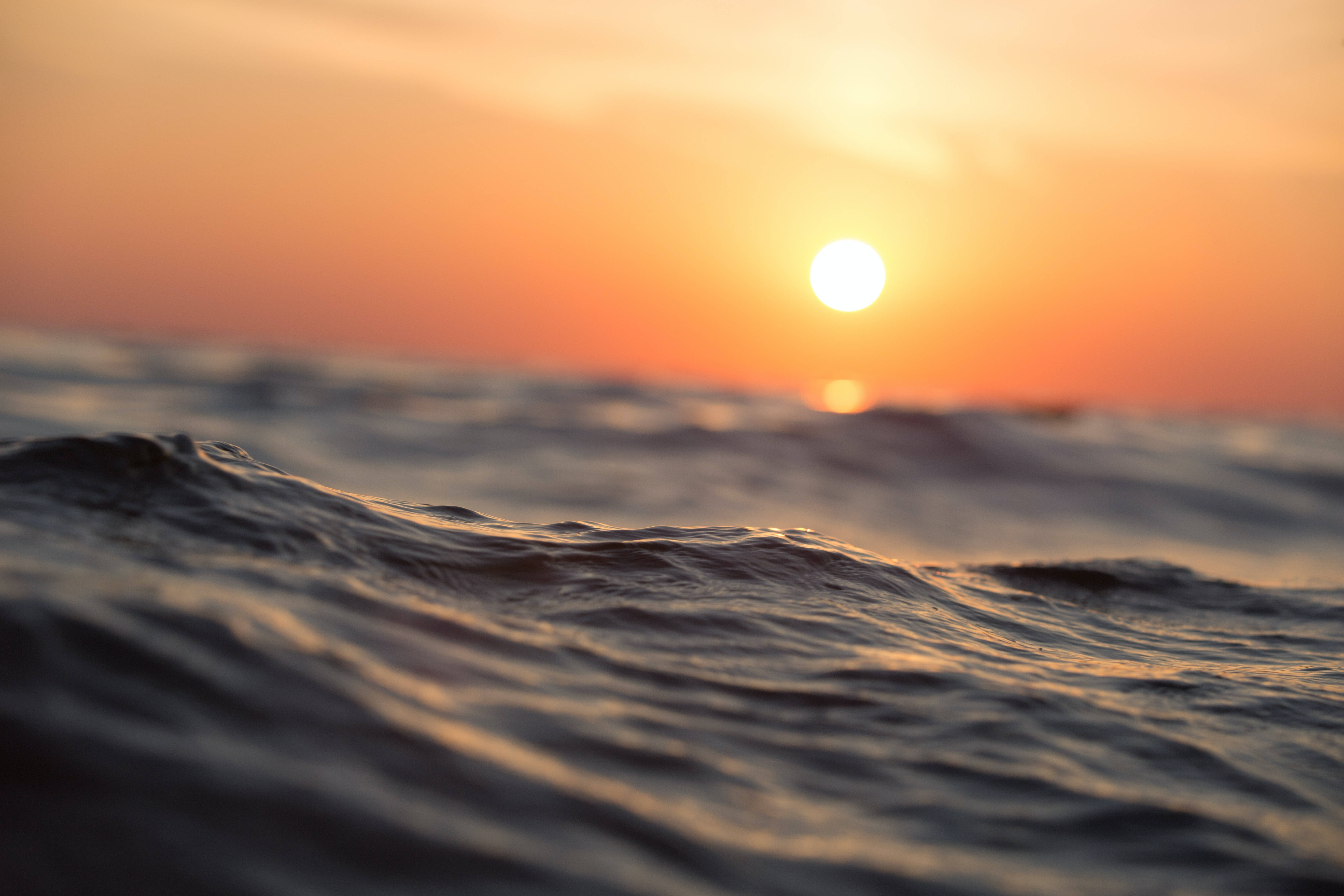 Sunset, ocean waves, coastal scene, 5K Desktop Wallpaper