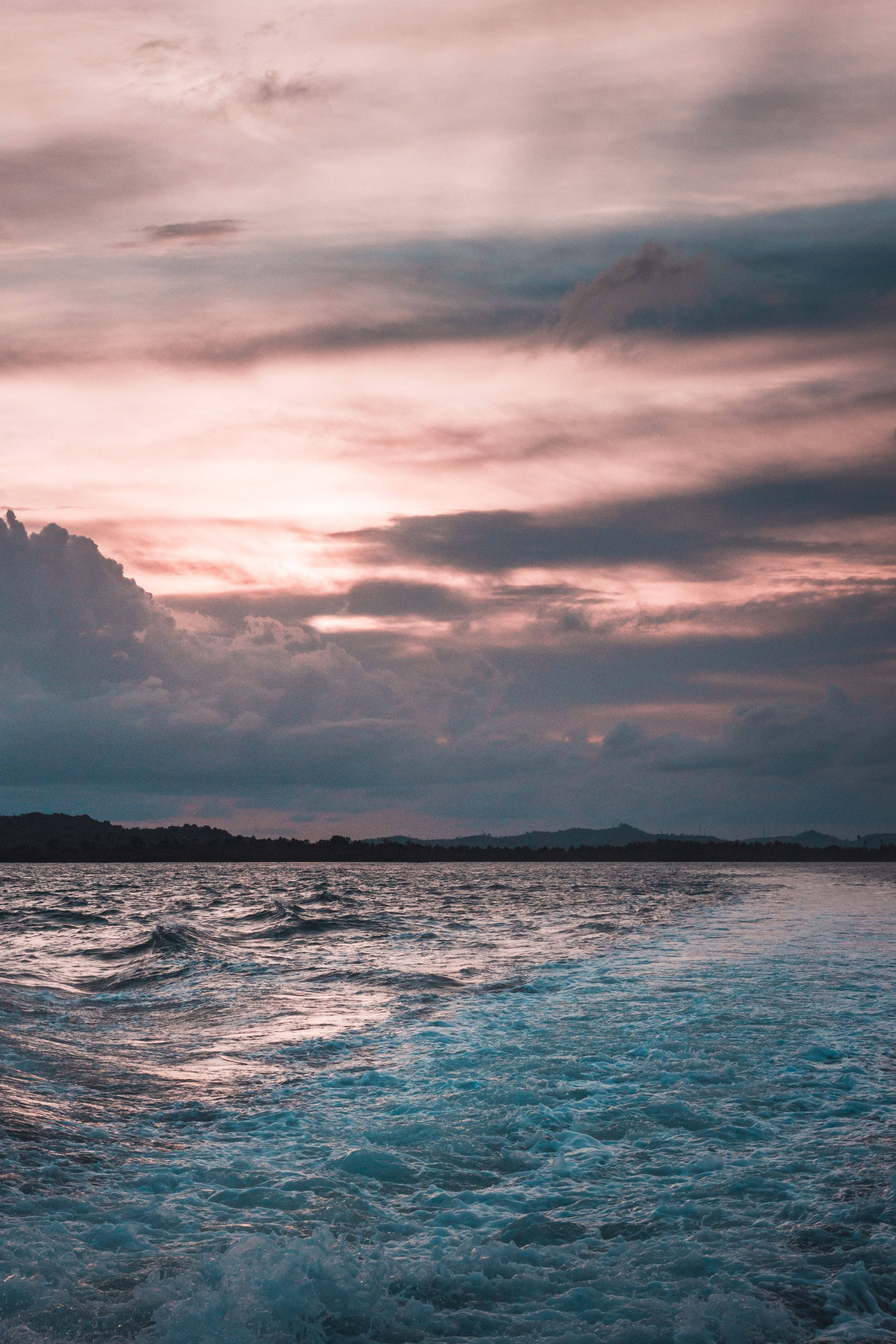 cloudy sky, beach, wave, 4K Phone Wallpaper