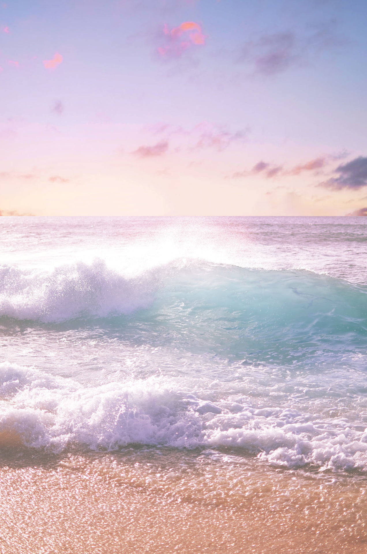beach wave, iPhone, pastel sky, Full HD Phone Wallpaper