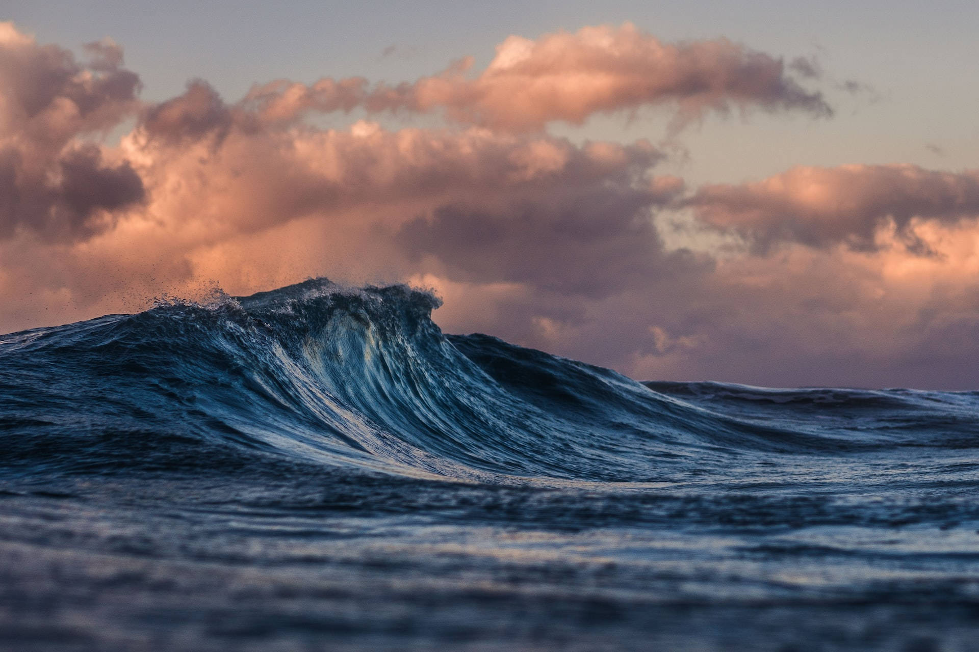 Calm Moving Water, ocean wave, soft pink and purple clouds, Full HD Desktop Wallpaper