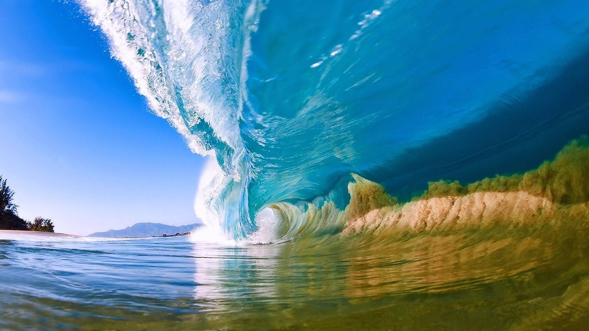 Wave, turquoise wave, sunlight filtering through the water, Full HD Desktop Wallpaper