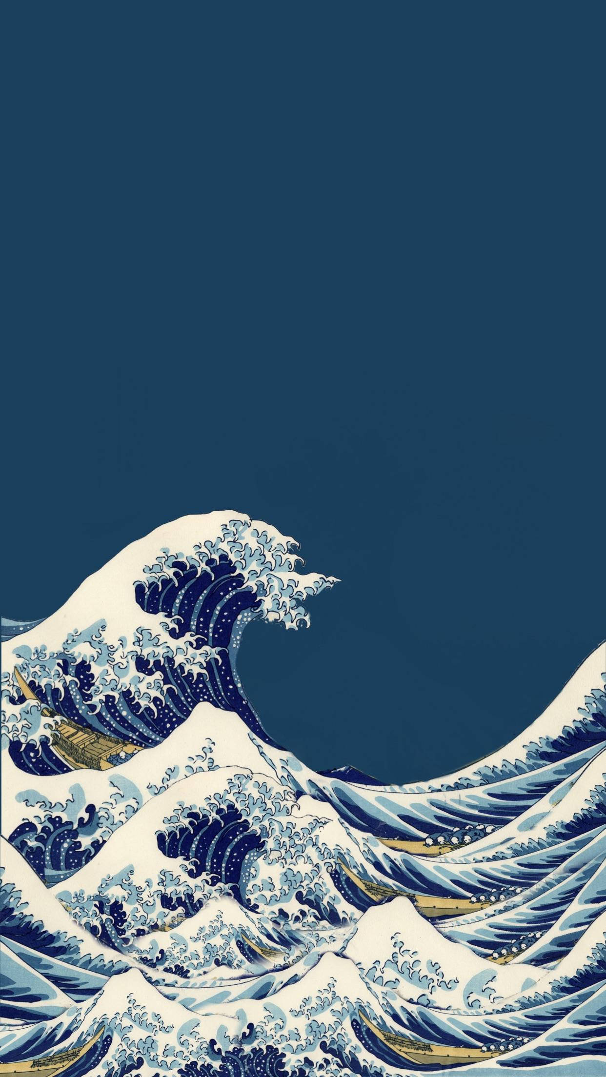 Japanese Art Style, wave, blue and white, Full HD Phone Wallpaper