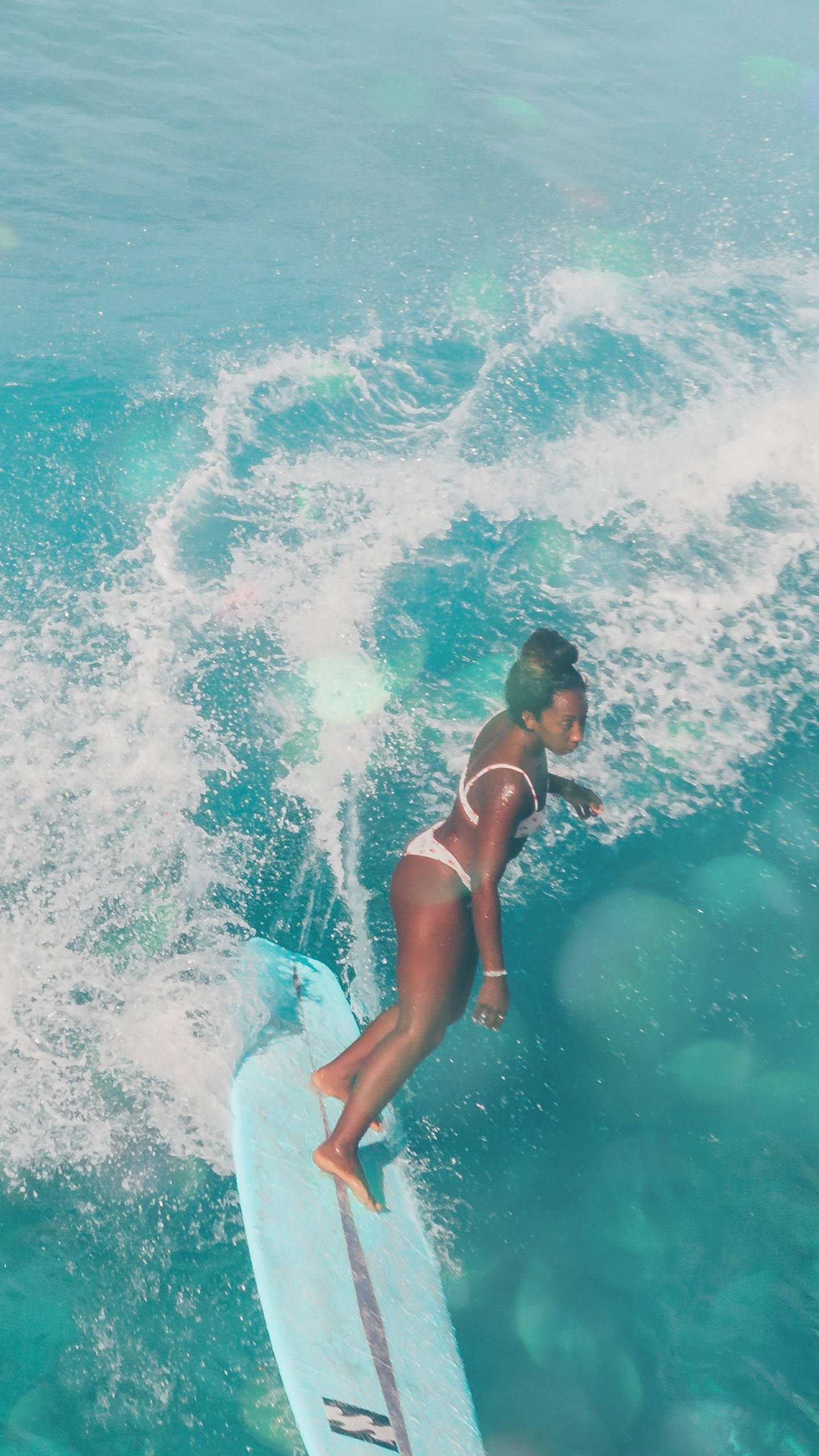 girl, blue board, turquoise wave, 2K Phone Wallpaper