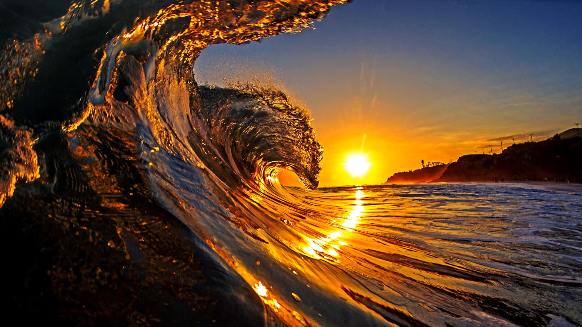 Majestic Ocean Waves, ocean wave, sunset, Full HD Desktop Wallpaper