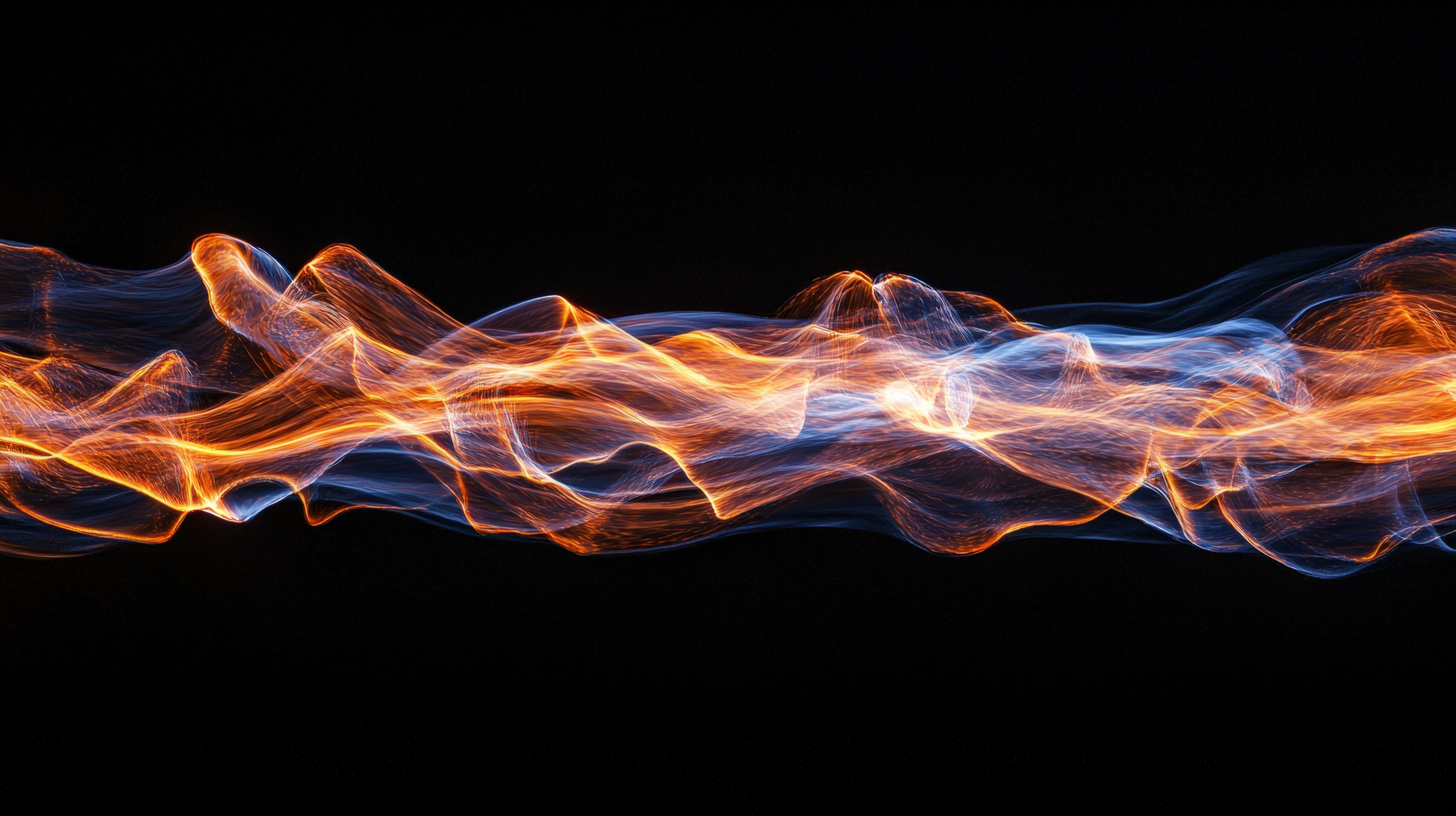 dynamic light energy wave, fiery glow, orange and blue light, 8K Desktop Wallpaper