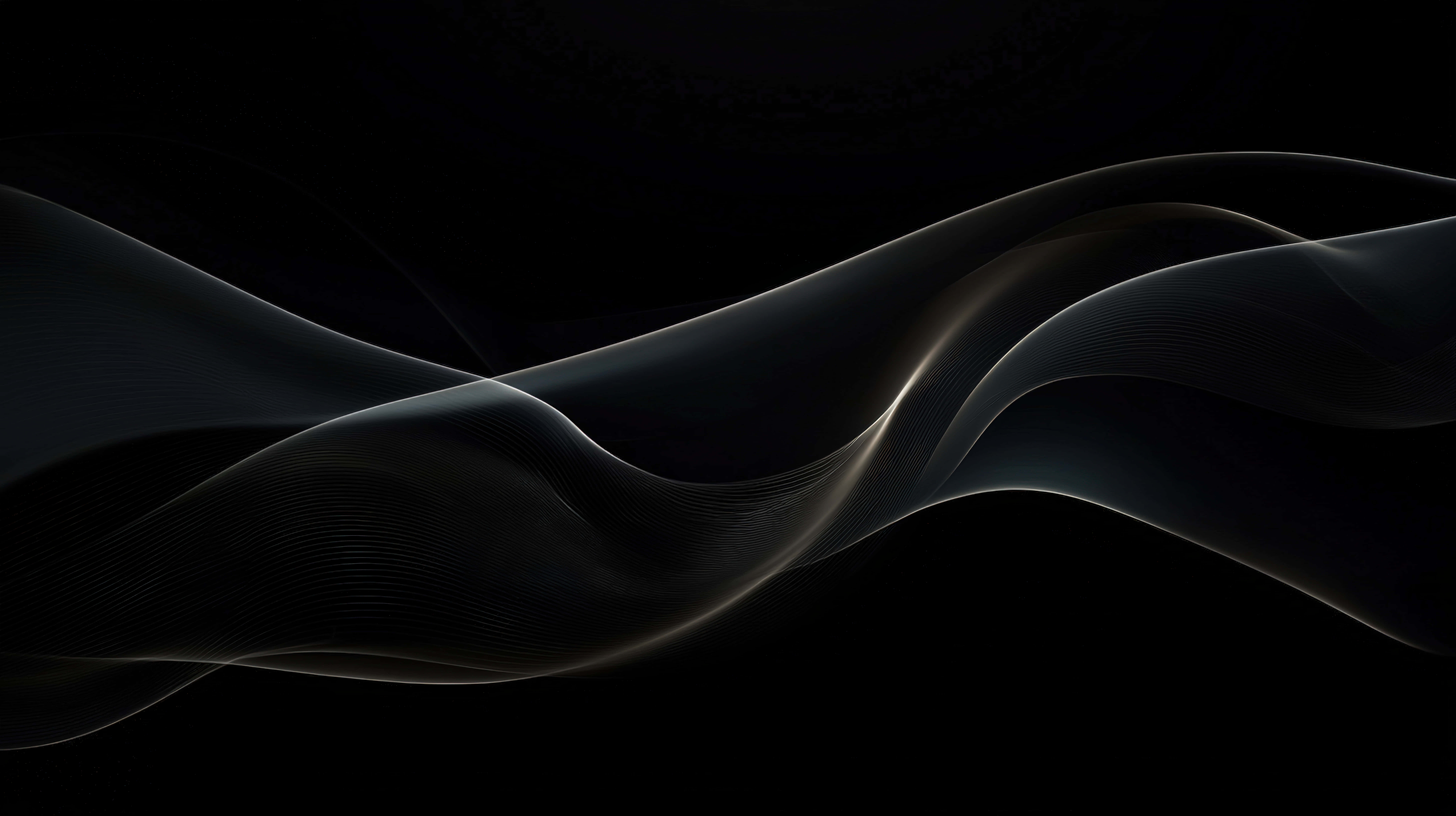 smooth black light waves, dark background, glowing ribbons of light, 8K Desktop Wallpaper