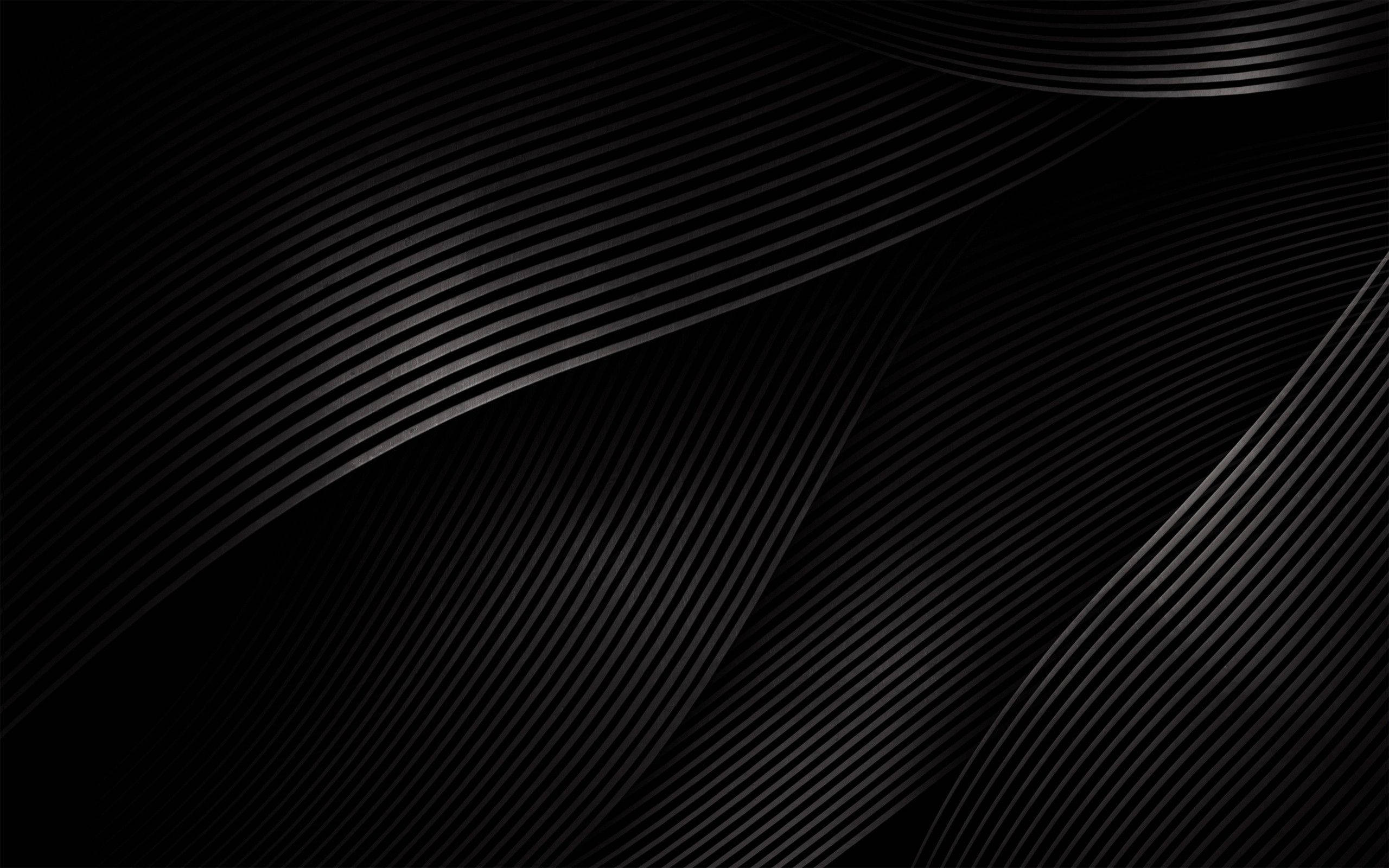 black texture waves pattern, silver lines, deep black background, 2K Desktop Wallpaper