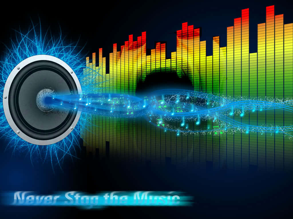 colorful radio speaker, blue energy waves, vibrant rainbow equalizer, SD Desktop Wallpaper