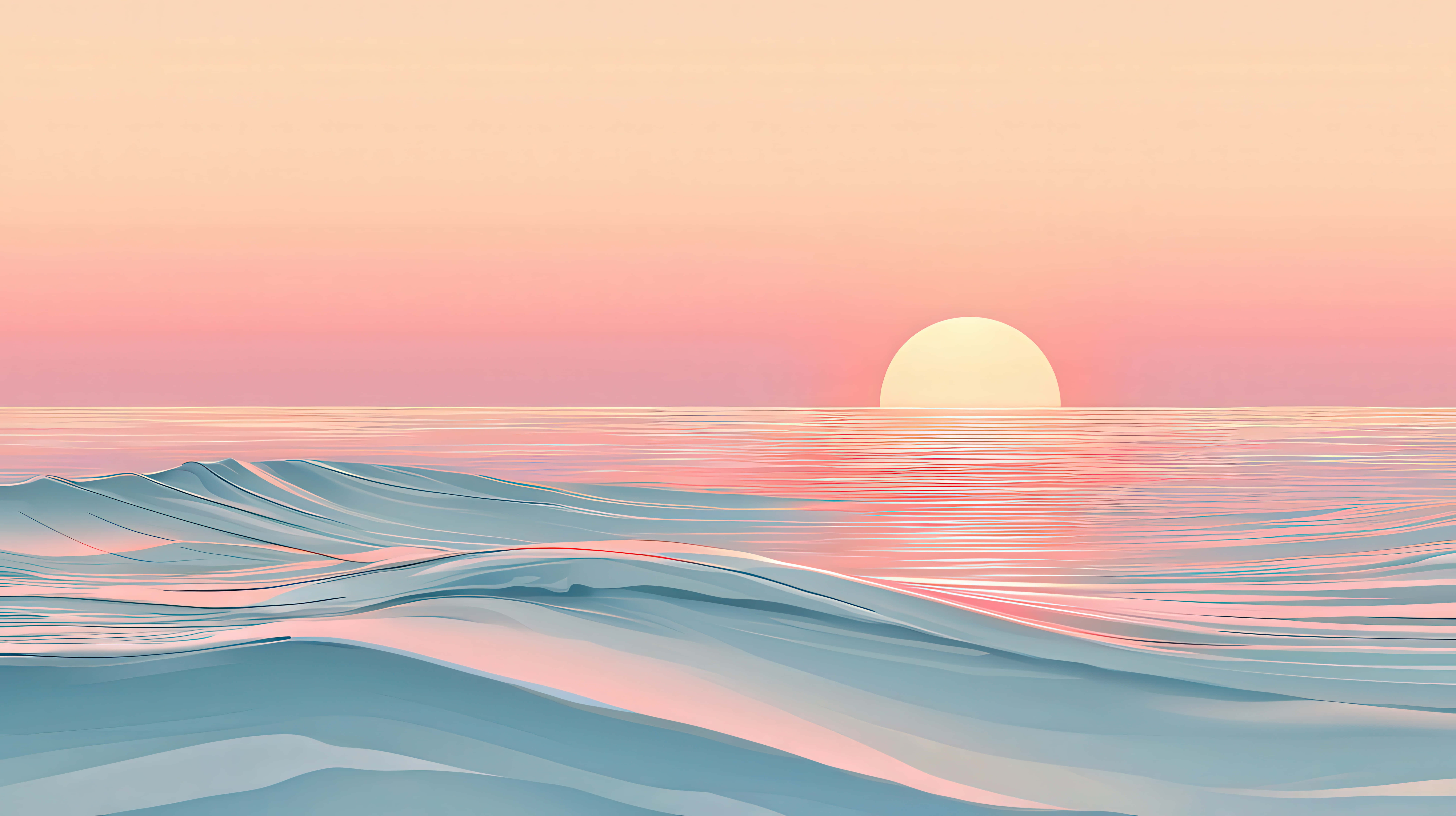 ocean waves, sunset, pastel pink, 8K Desktop Wallpaper
