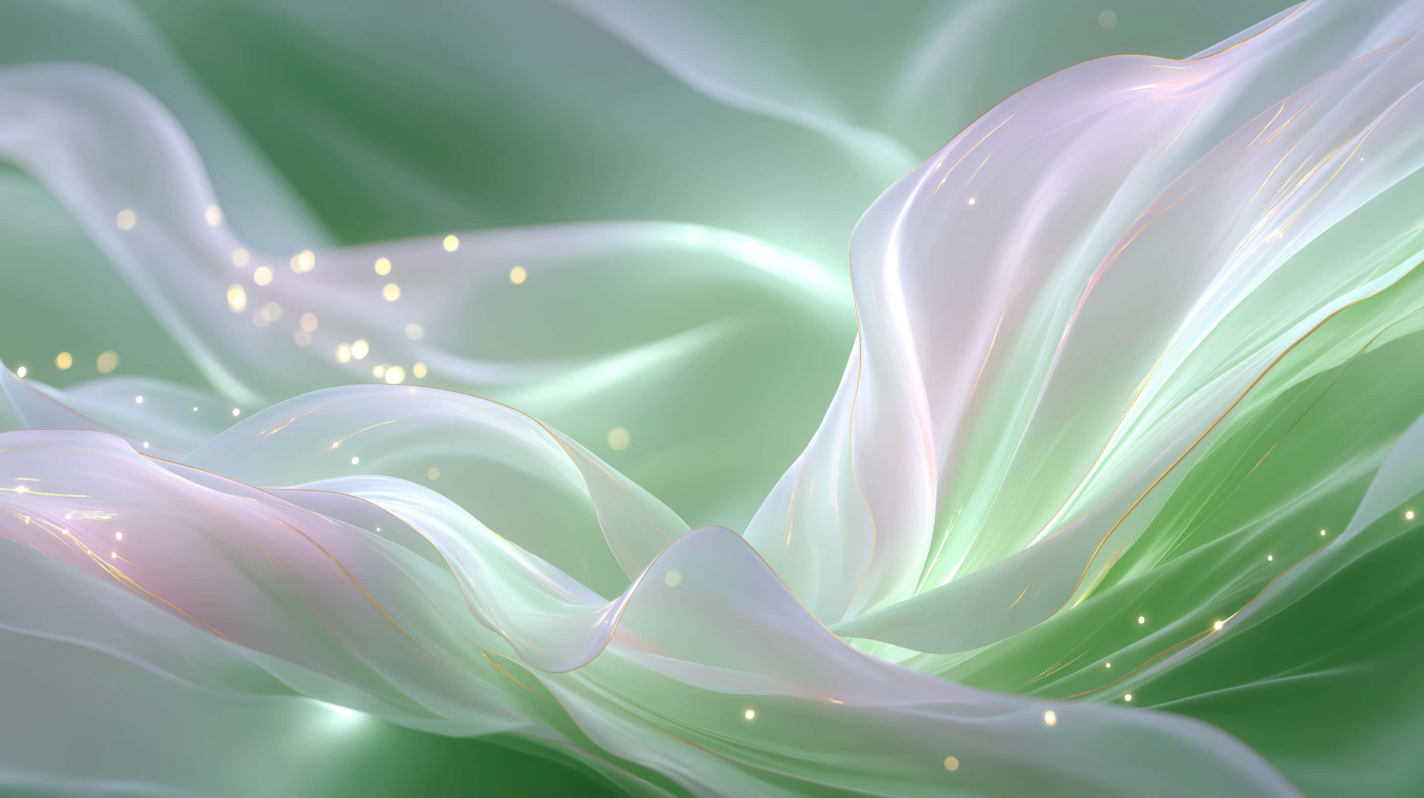 mint, pearl white, golden sparkles, 2K Desktop Wallpaper