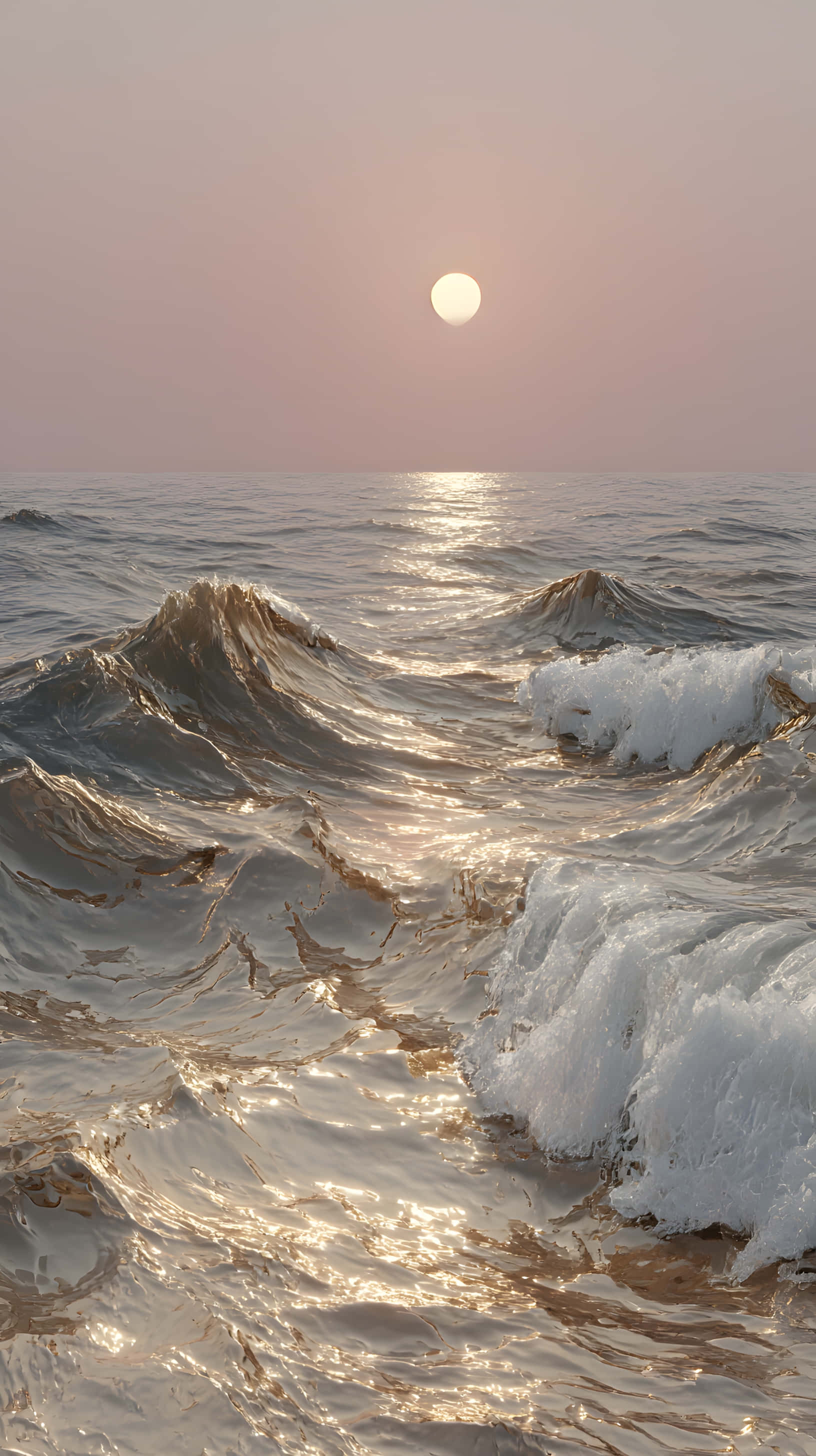 sunset, stormy ocean, golden waves, 2K Phone Wallpaper