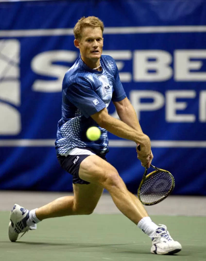 Wayne Ferreira, blue athletic gear, bright yellow tennis ball, SD Phone Wallpaper