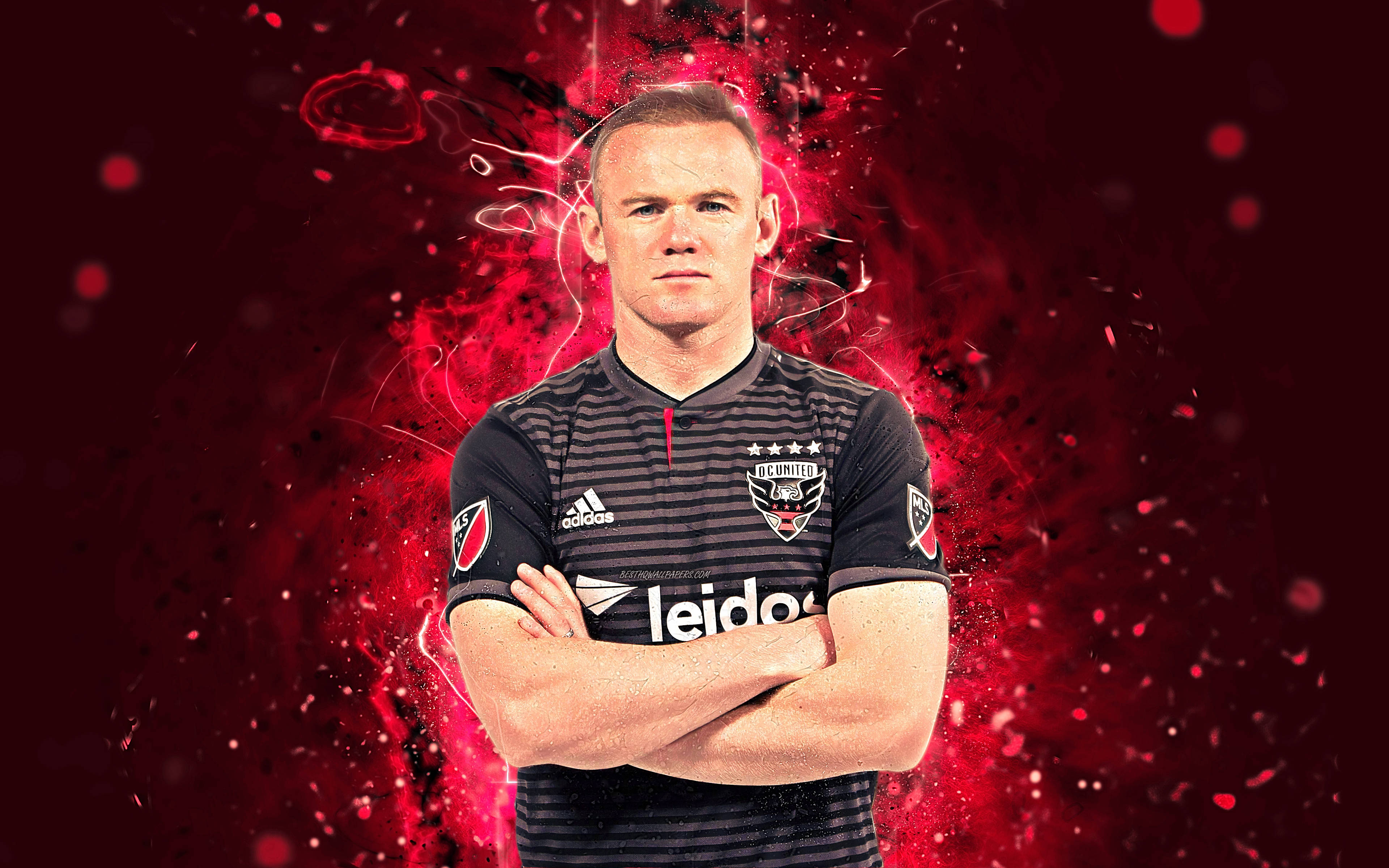 Wayne Rooney, neon red, black striped jersey, 4K Desktop Wallpaper