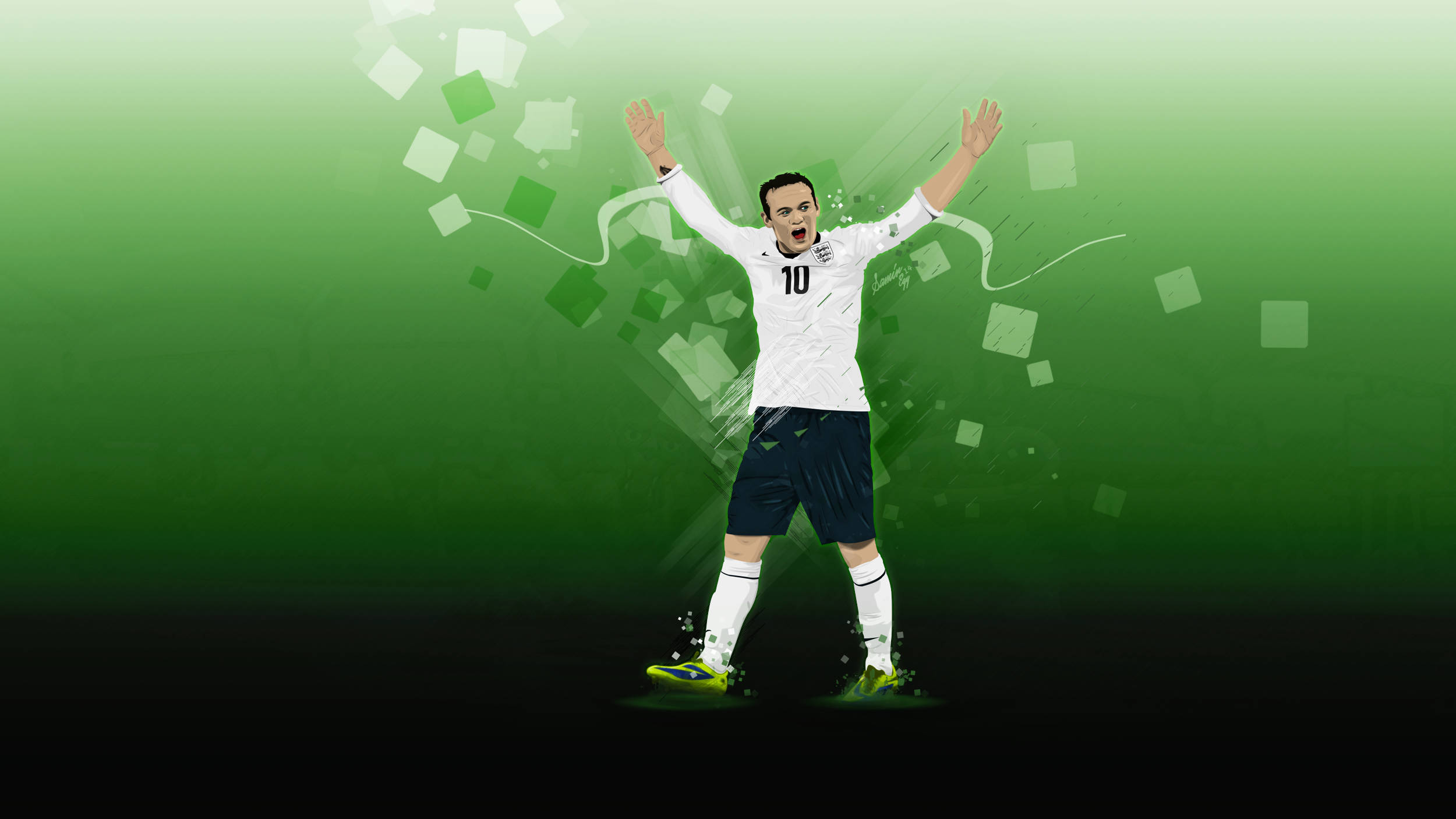 Wayne Rooney, white number 10 jersey, vibrant green gradient background, Full HD Desktop Wallpaper