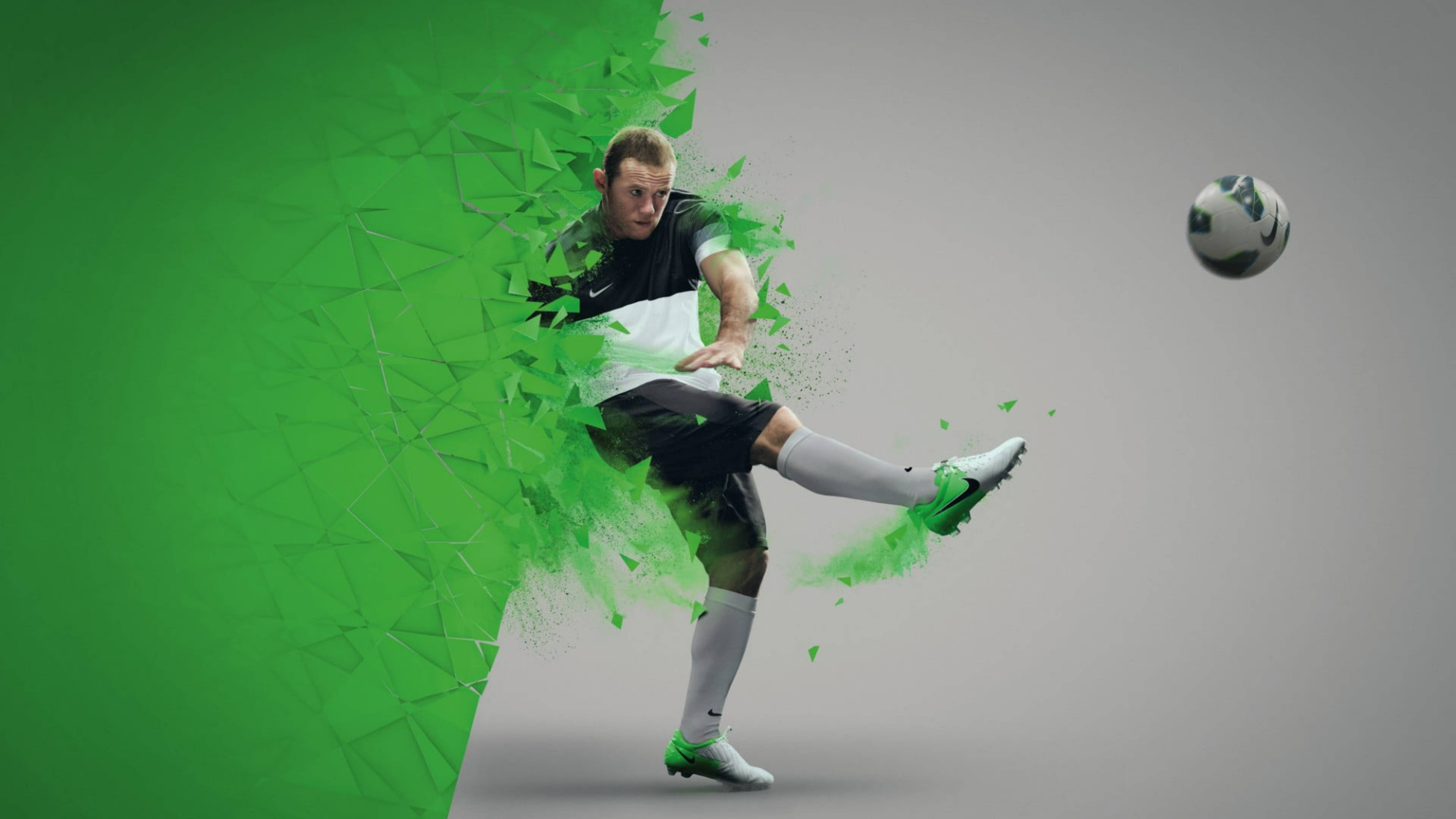 Wayne Rooney, toe kick technique, green geometric shards, 4K Desktop Wallpaper