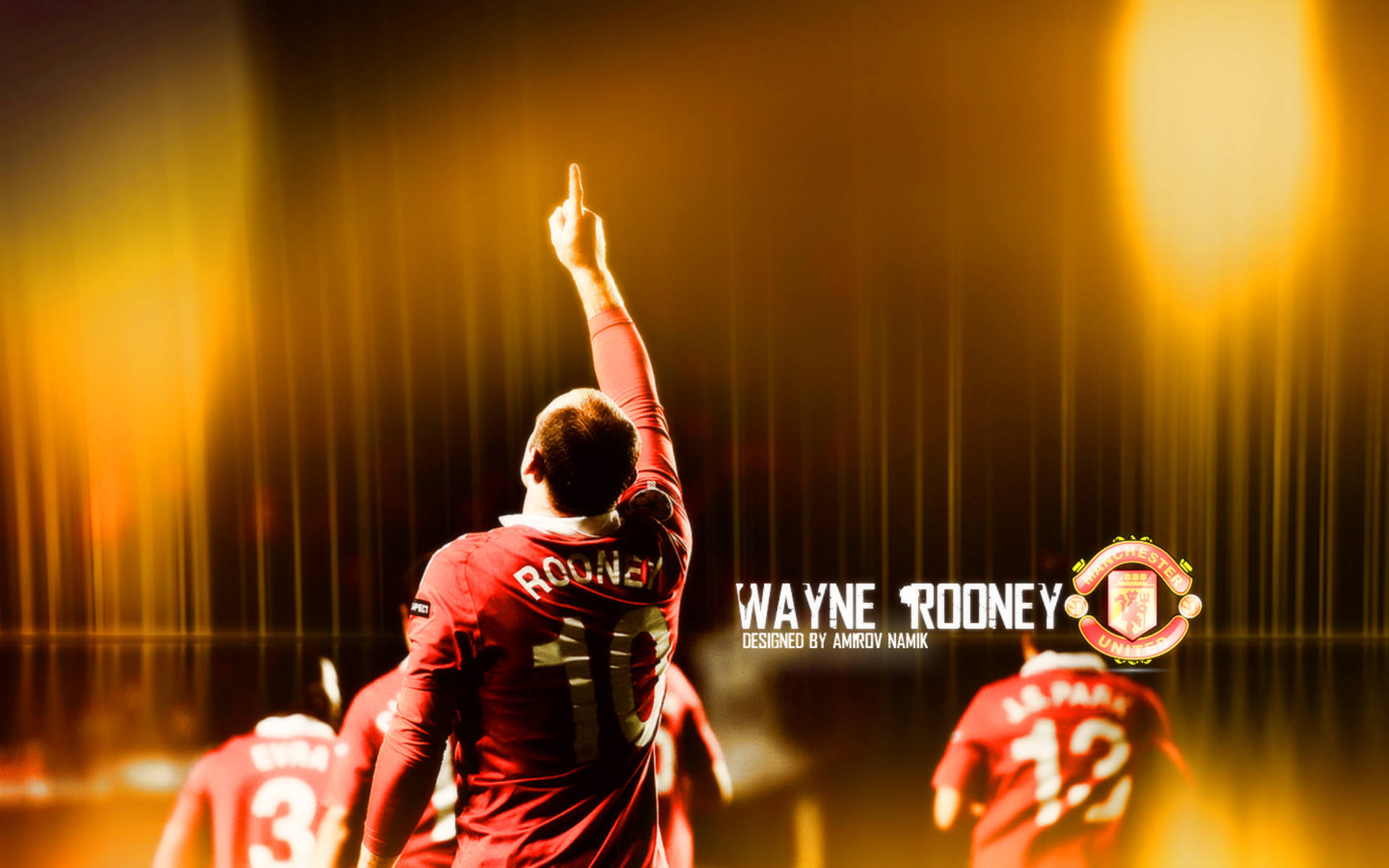Wayne Rooney, red Manchester United jersey, golden stadium backdrop, Full HD Desktop Wallpaper