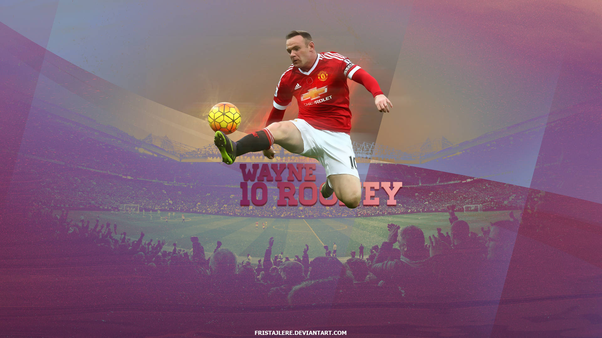 Wayne Rooney, red Manchester United jersey, yellow soccer ball, Full HD Desktop Wallpaper