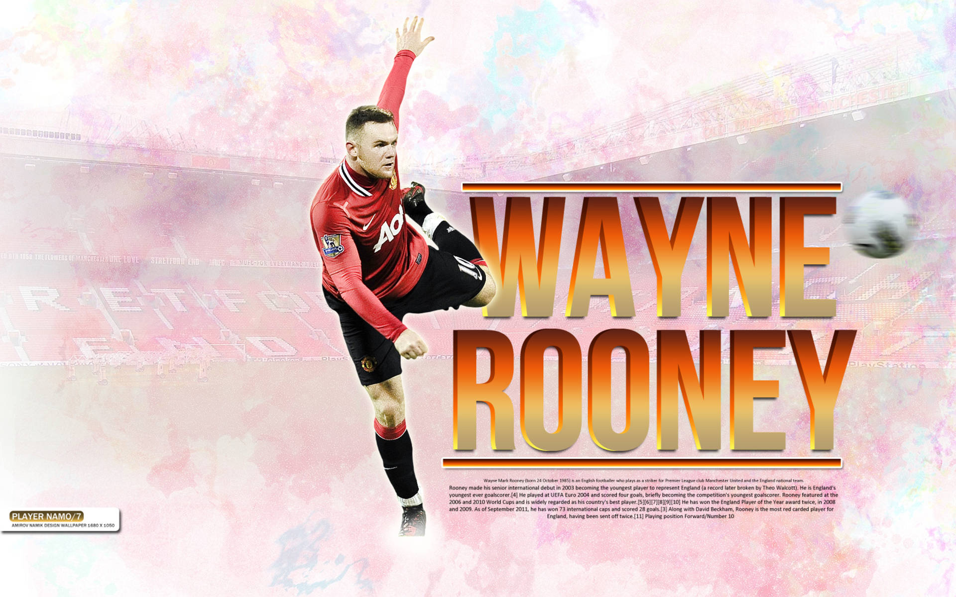 Wayne Rooney, red Manchester United kit, soft pink and white stadium backdrop, Full HD Desktop Wallpaper