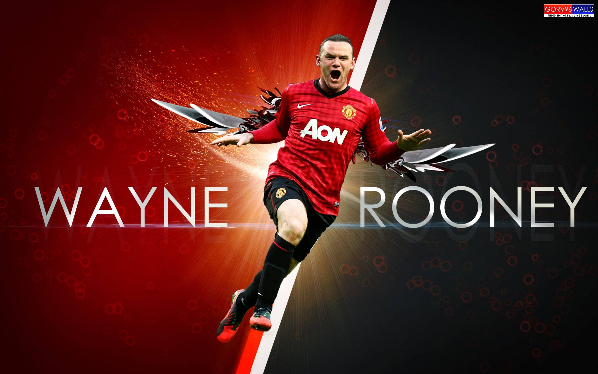 Wayne Rooney, red Manchester United jersey, fiery red and black background, Full HD Desktop Wallpaper