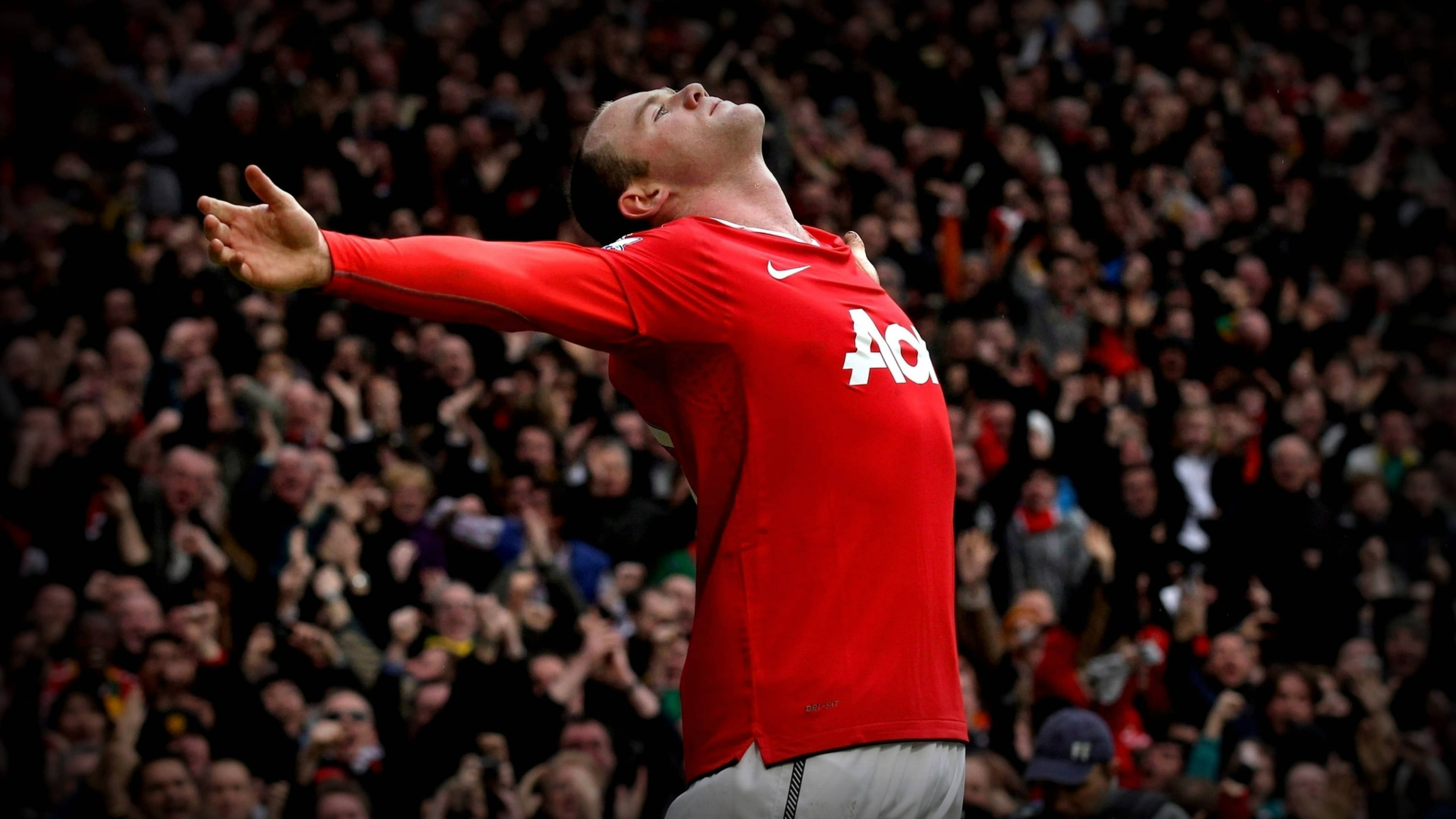 Wayne Rooney, red jersey, roaring crowd, 4K Desktop Wallpaper