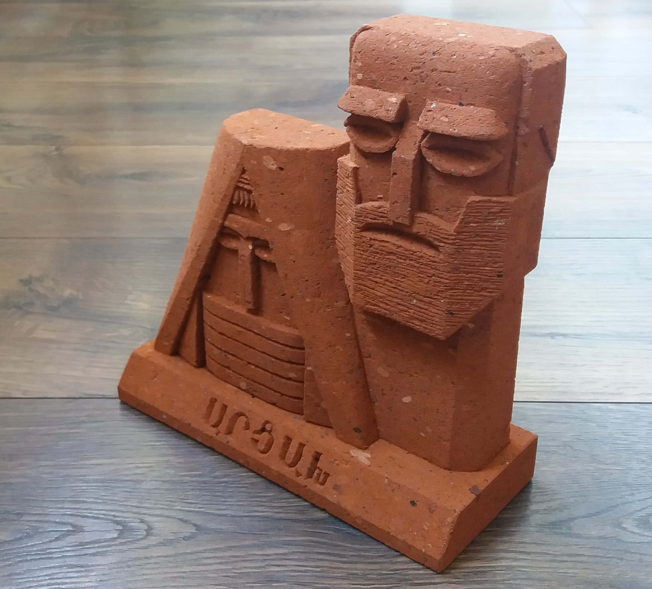 We Are Our Mountains, terracotta brick sculpture, stylized face, Full HD Desktop Wallpaper