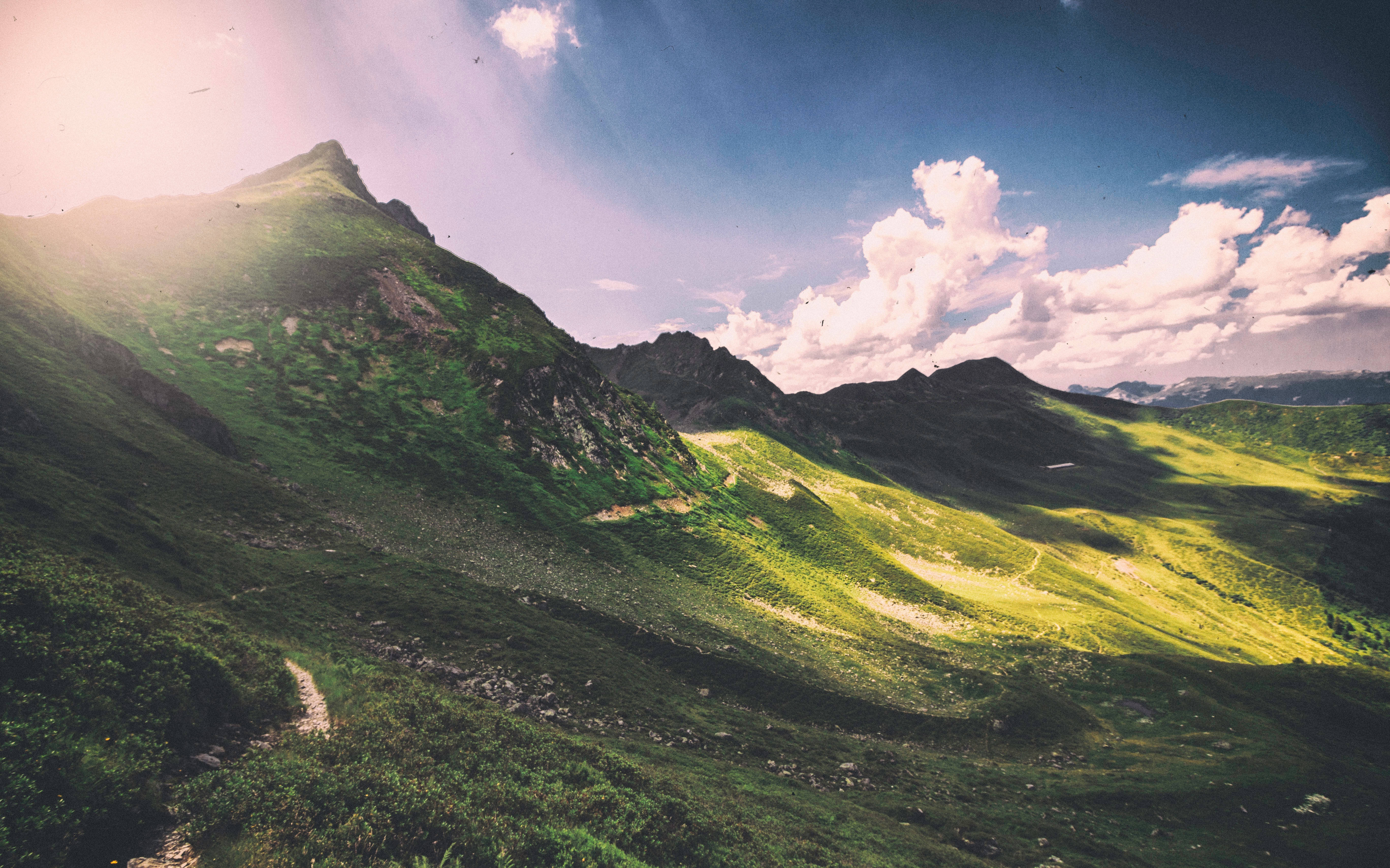 Green Mountain, vibrant green mountain slopes, dramatic sky, 5K Desktop Wallpaper