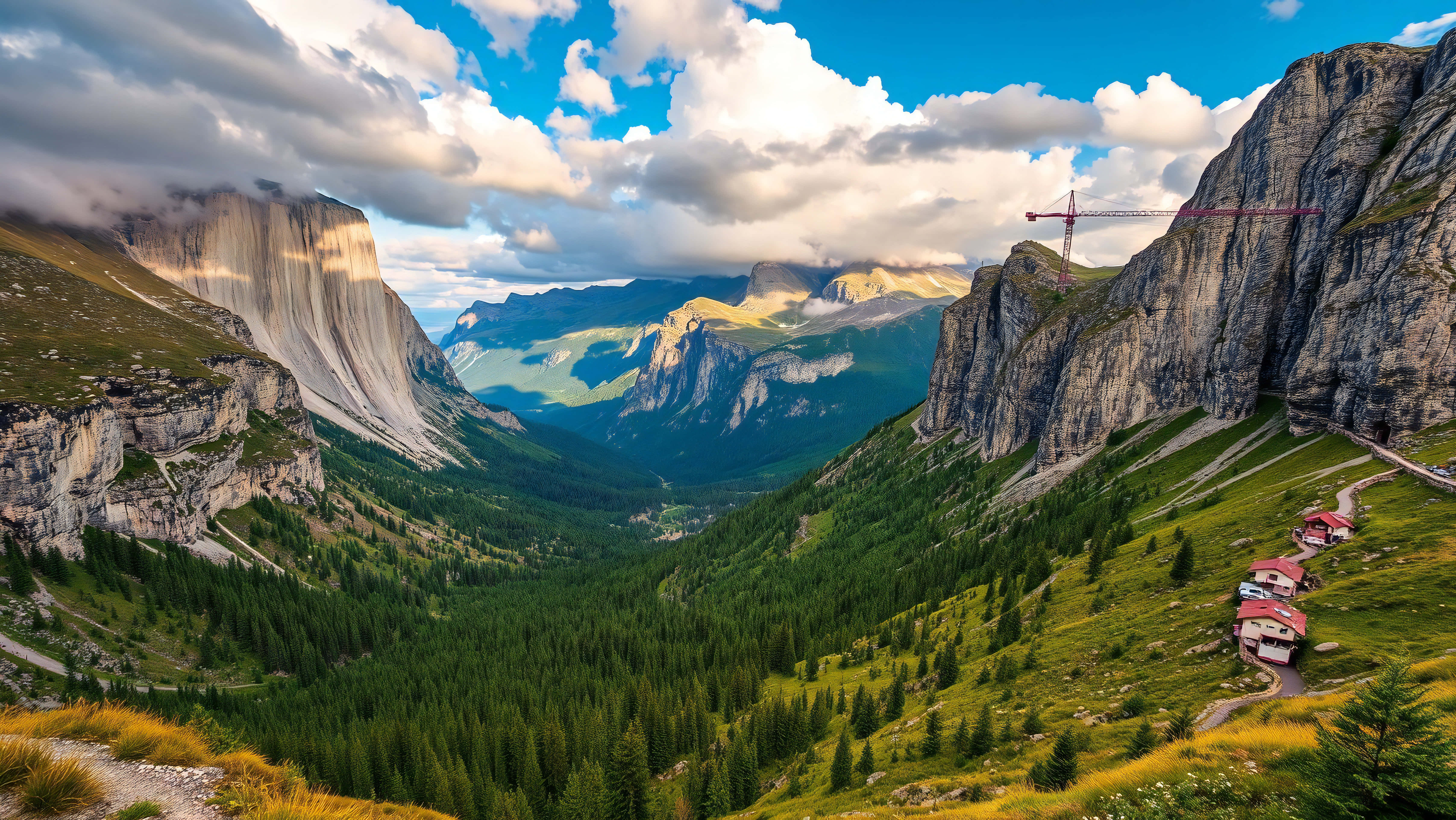 mountains, mountain valley, steep rocky cliffs, 5K Desktop Wallpaper