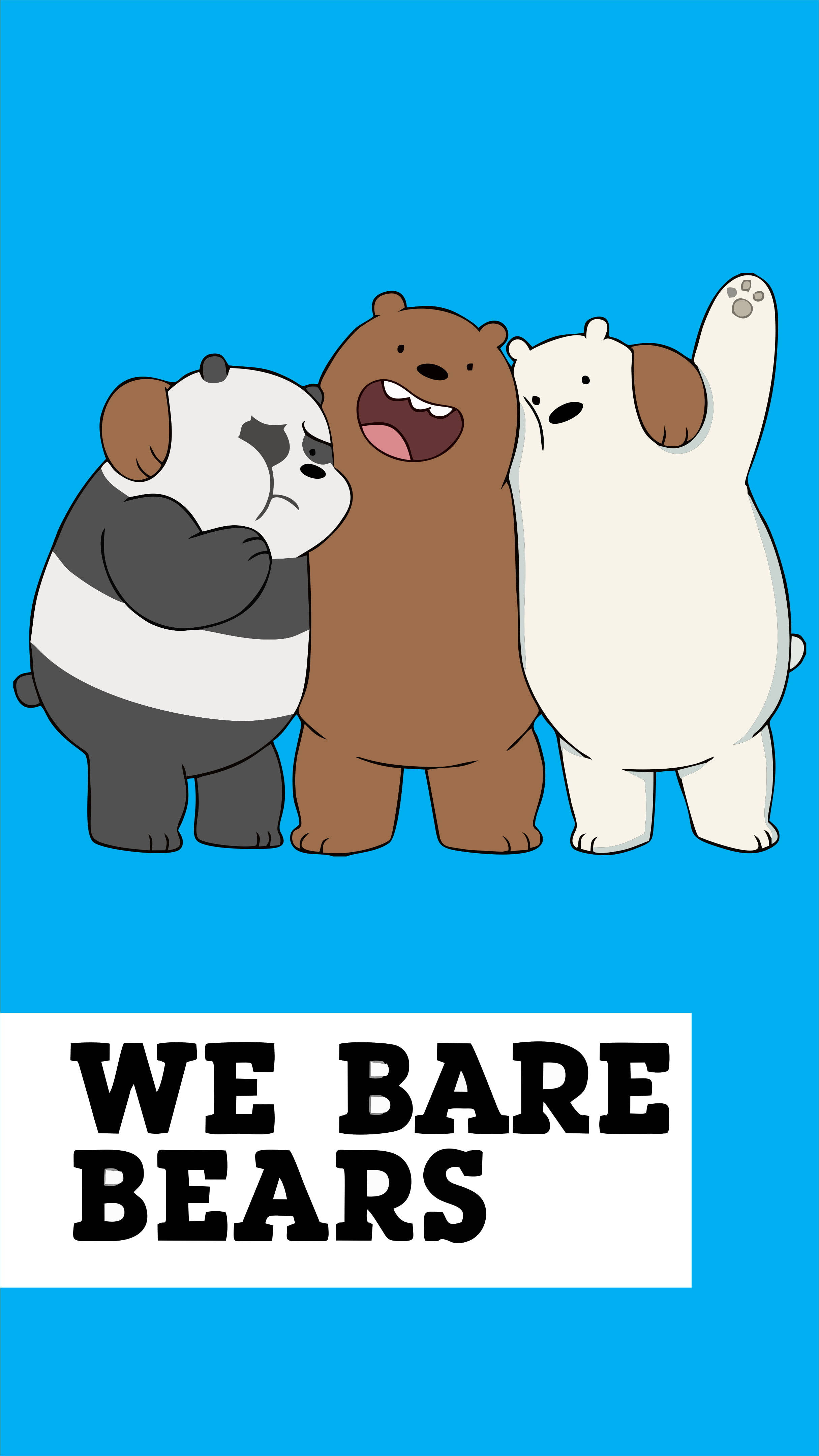 We Bare Bears, neon blue background, three cartoon bears, 4K Phone Wallpaper