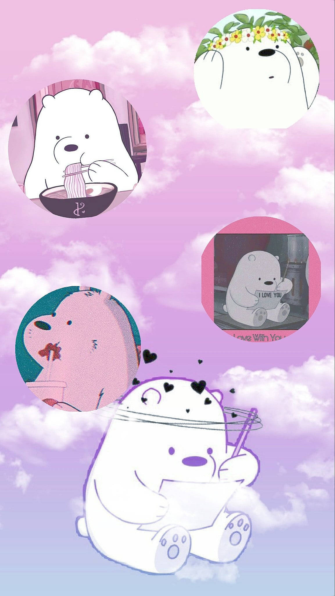 We Bare Bears Aesthetic, purple sky, four cartoon bears, Full HD Phone Wallpaper