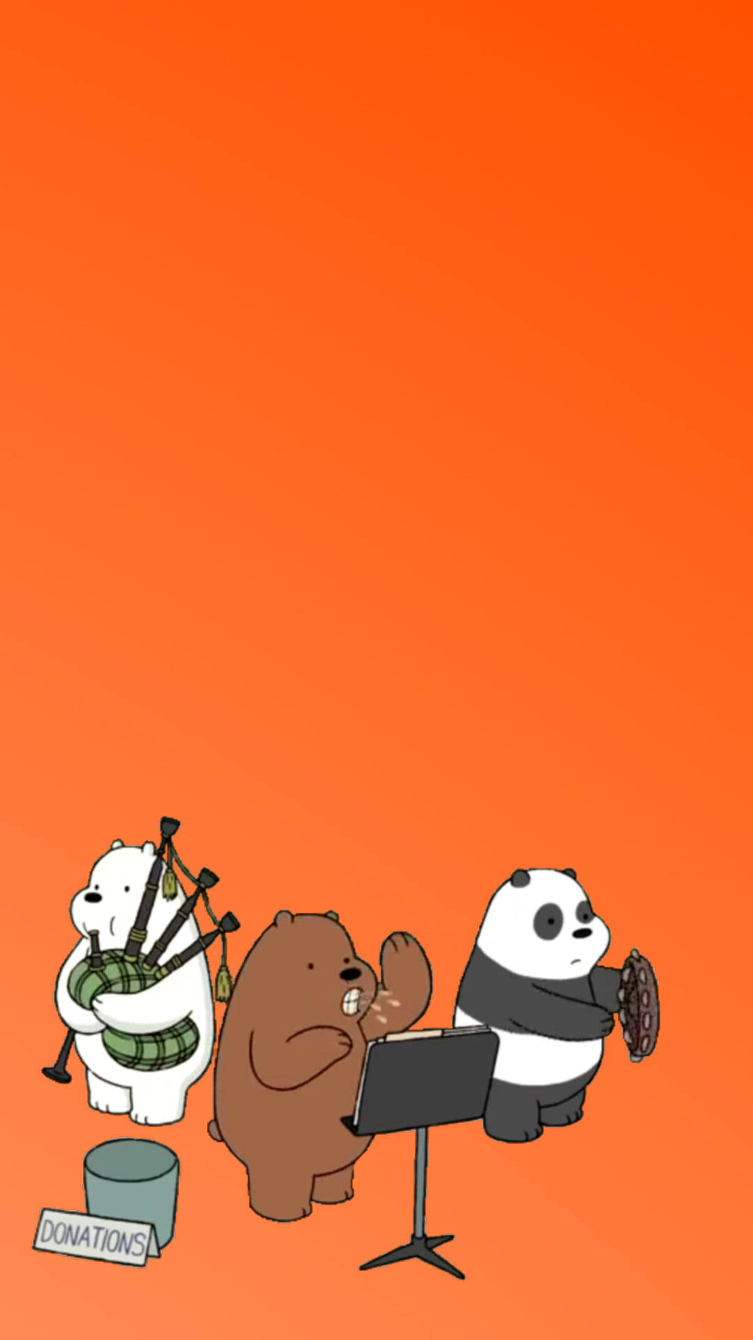 We Bare Bears Aesthetic, three cartoon bears, instruments, Full HD Phone Wallpaper