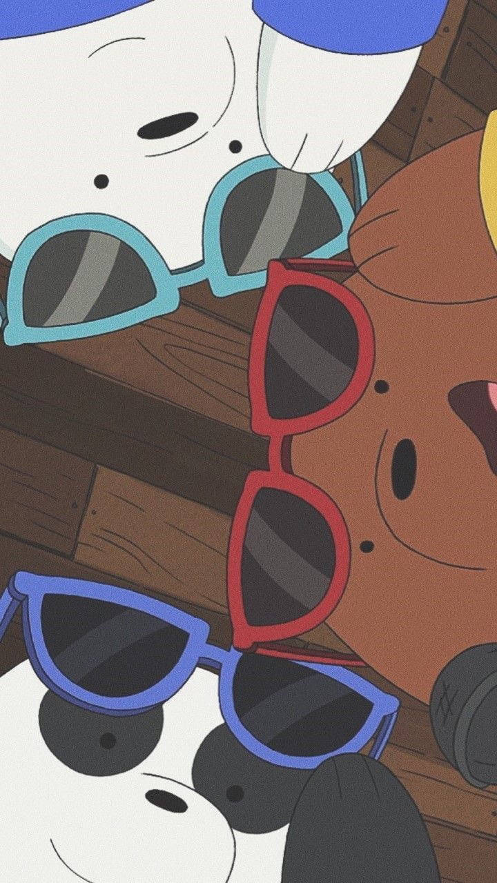 We Bare Bears Aesthetic, sunglasses, three cartoon bears, HD Phone Wallpaper