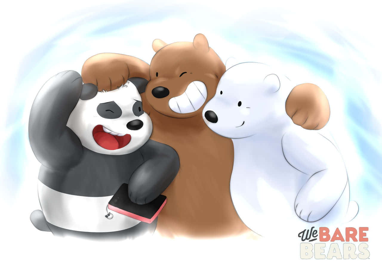 We Bare Bears, three cartoon bears, swirling blue-white background, HD Desktop Wallpaper