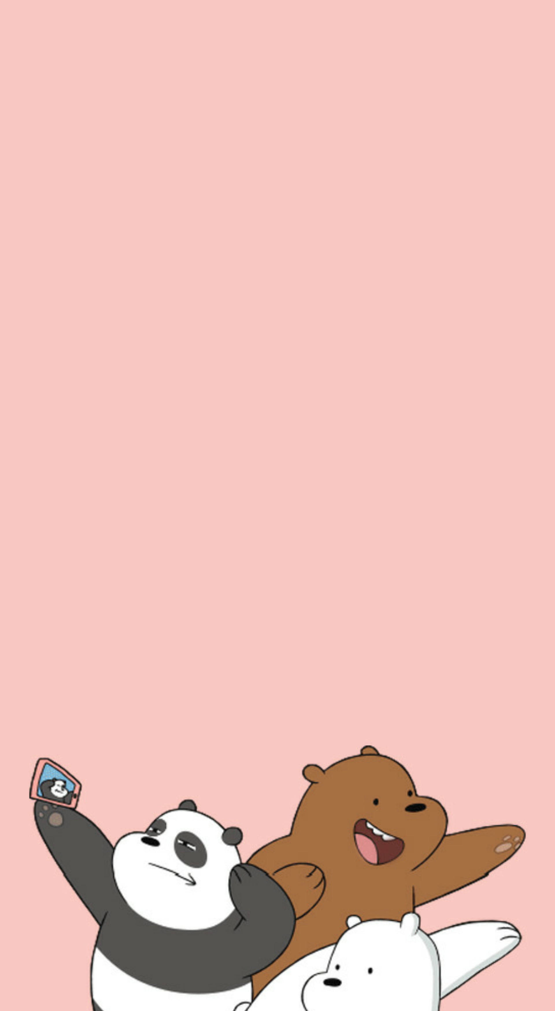 We Bare Bears, pink background, three cartoon bears, 2K Phone Wallpaper