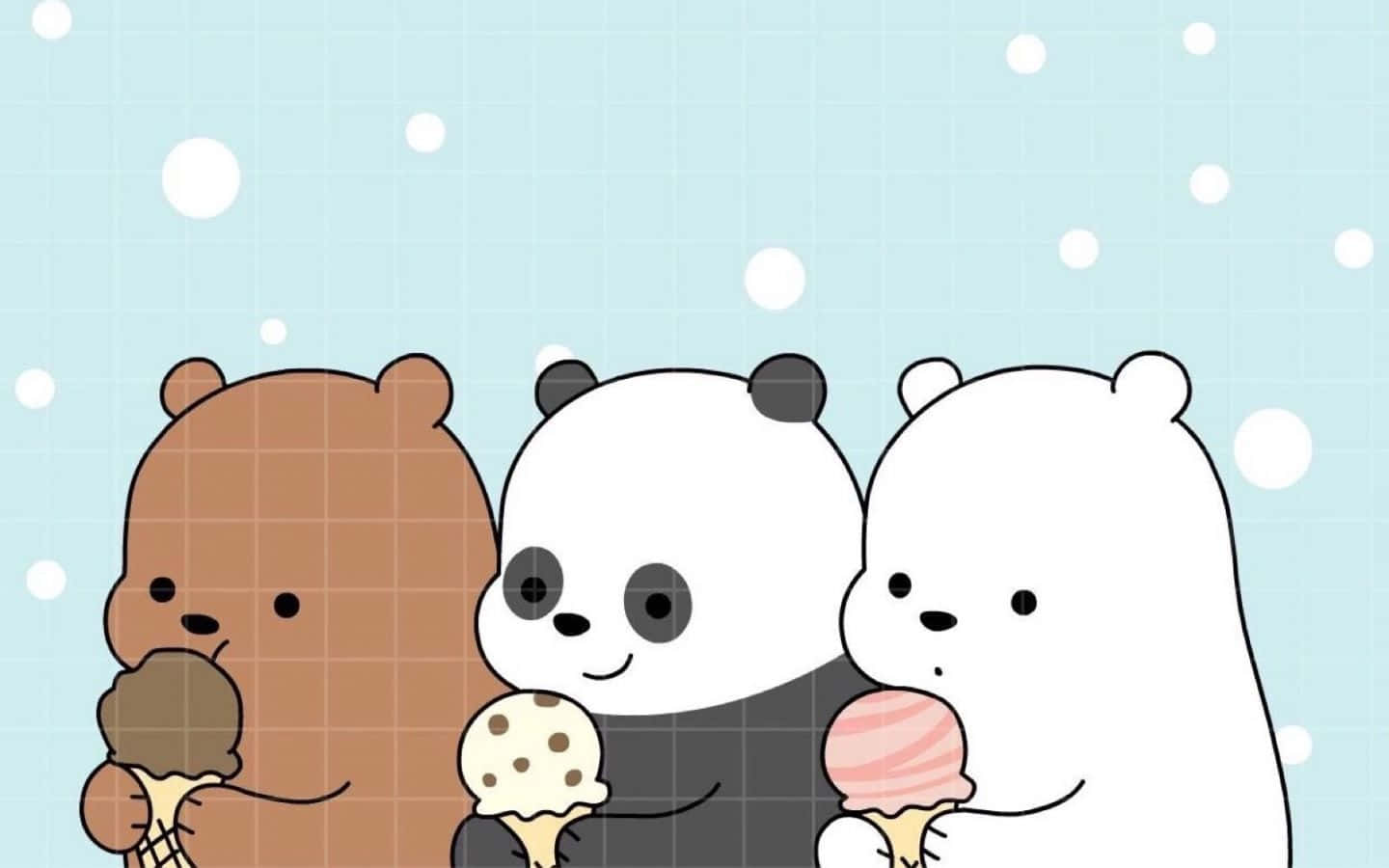 We Bare Bears, ice cream cones, light blue grid background, HD Desktop Wallpaper