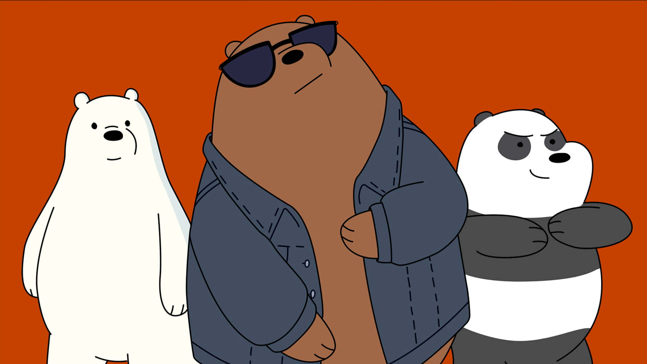 We Bare Bears, cartoon, orange background, 2K Desktop Wallpaper