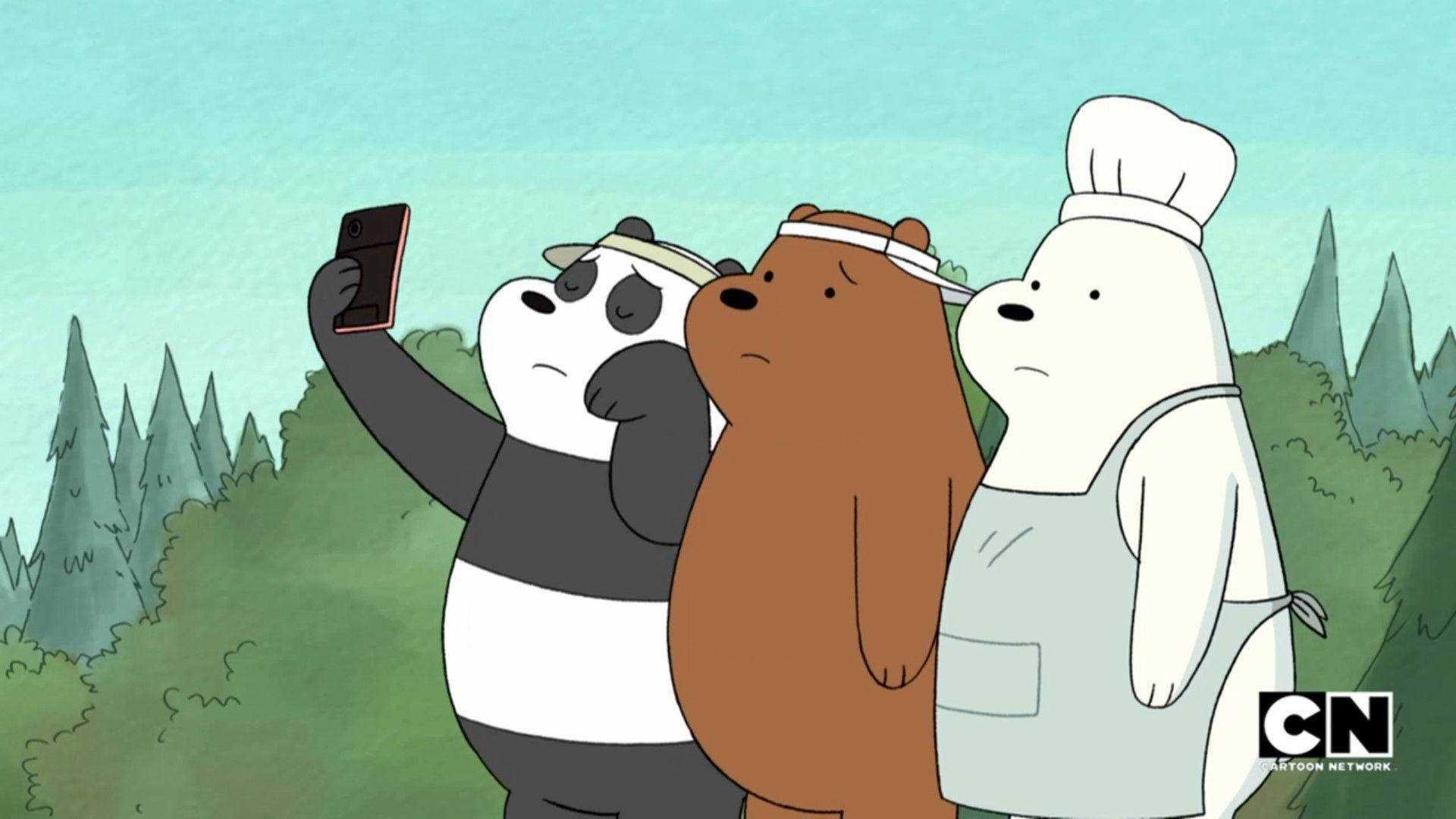 We Bare Bears, three cartoon bears, forest, Full HD Desktop Wallpaper
