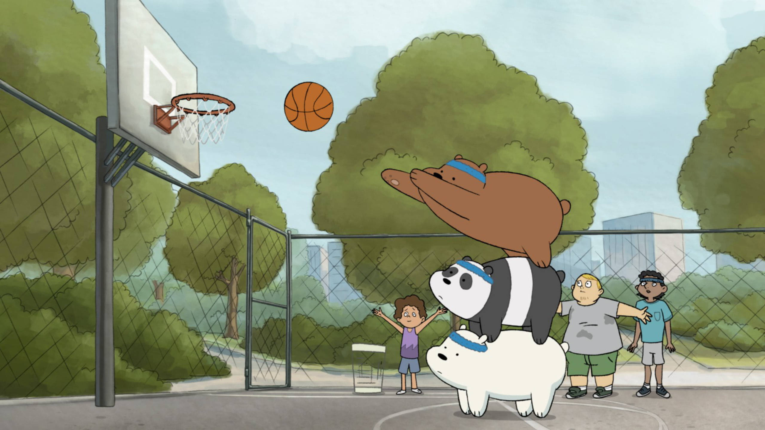 We Bare Bears, basketball court, cartoon bears, 2K Desktop Wallpaper