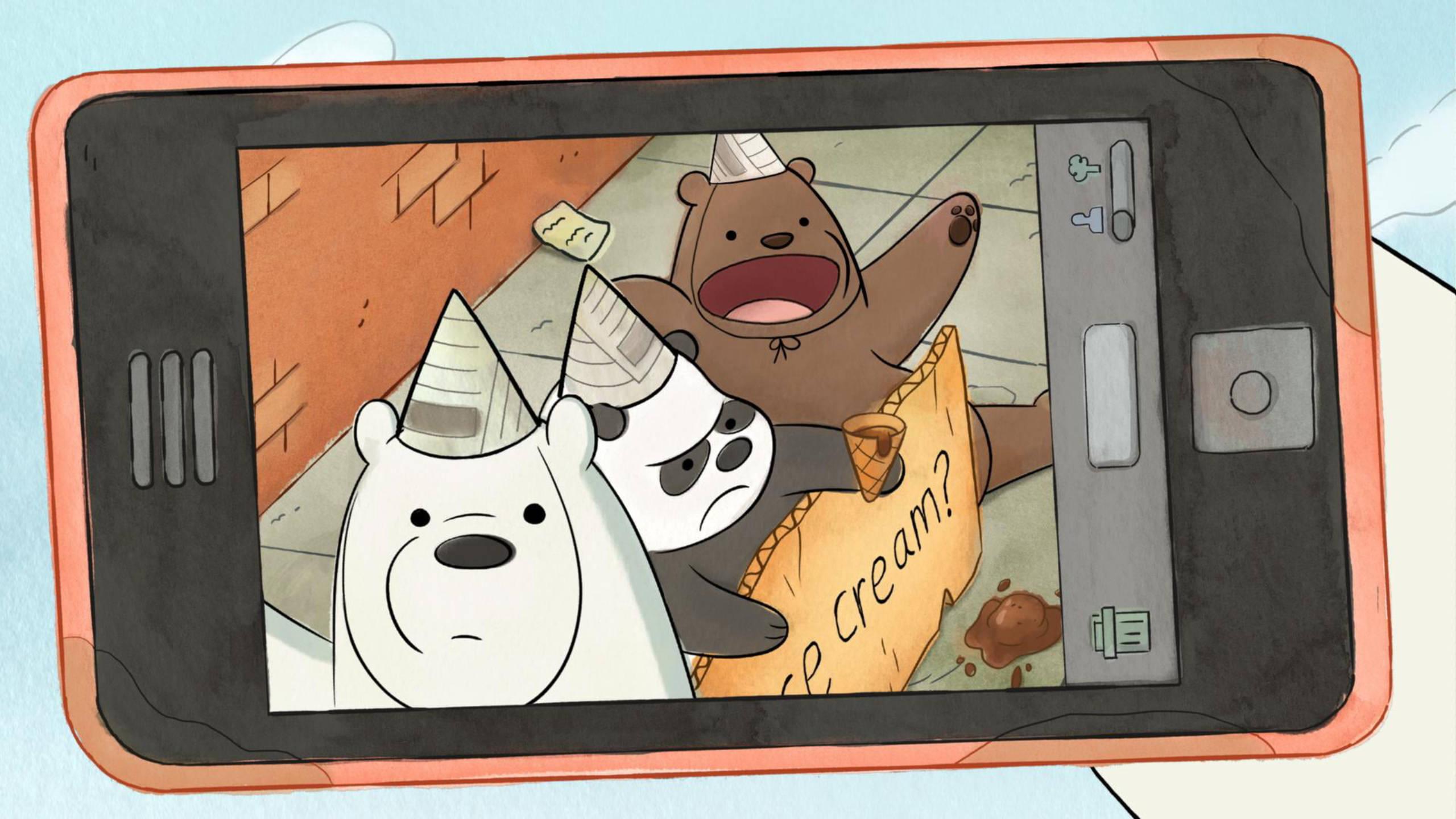 We Bare Bears, party hats, ice cream bag, 2K Desktop Wallpaper