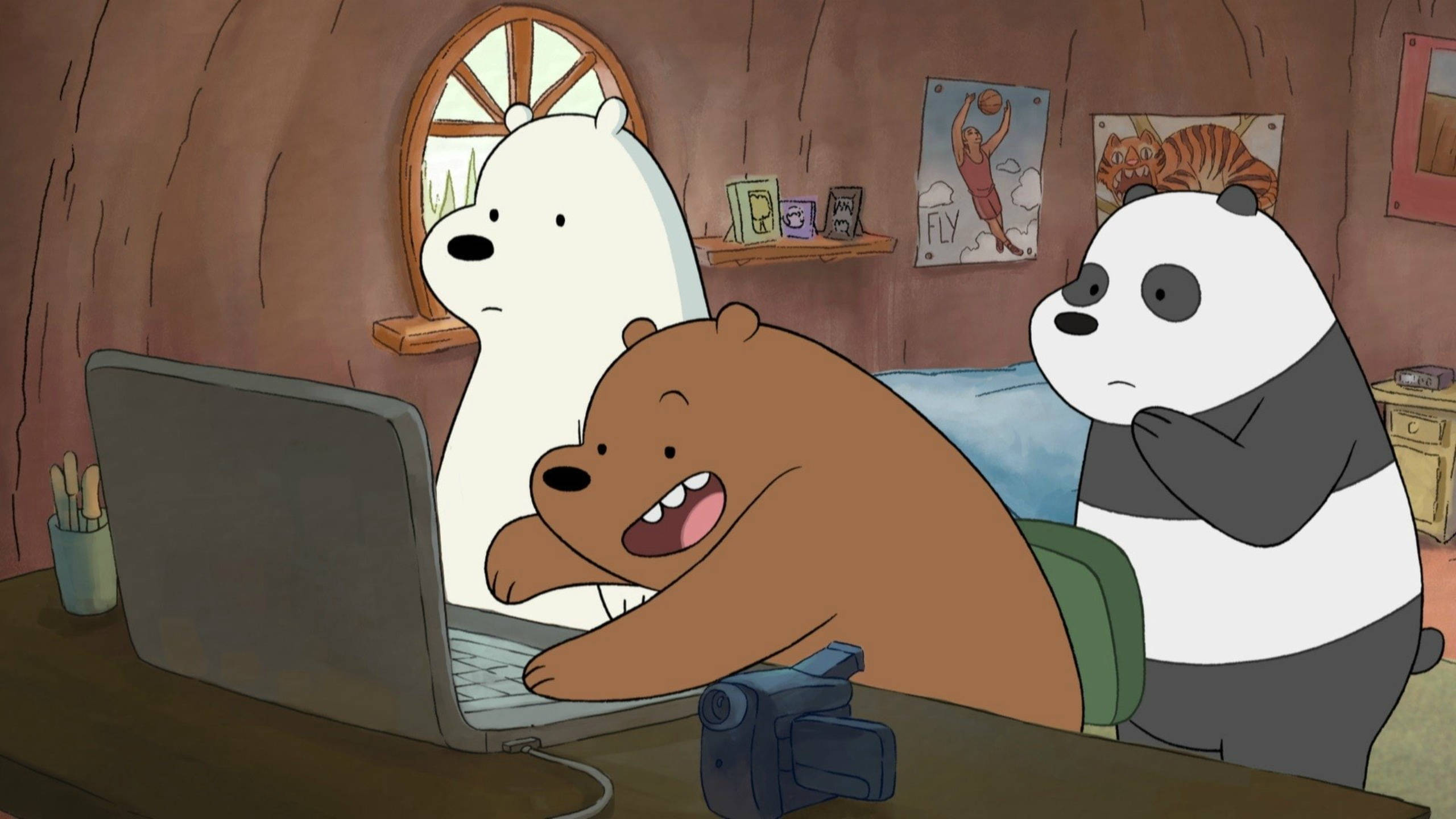 We Bare Bears, laptop, treehouse, 2K Desktop Wallpaper