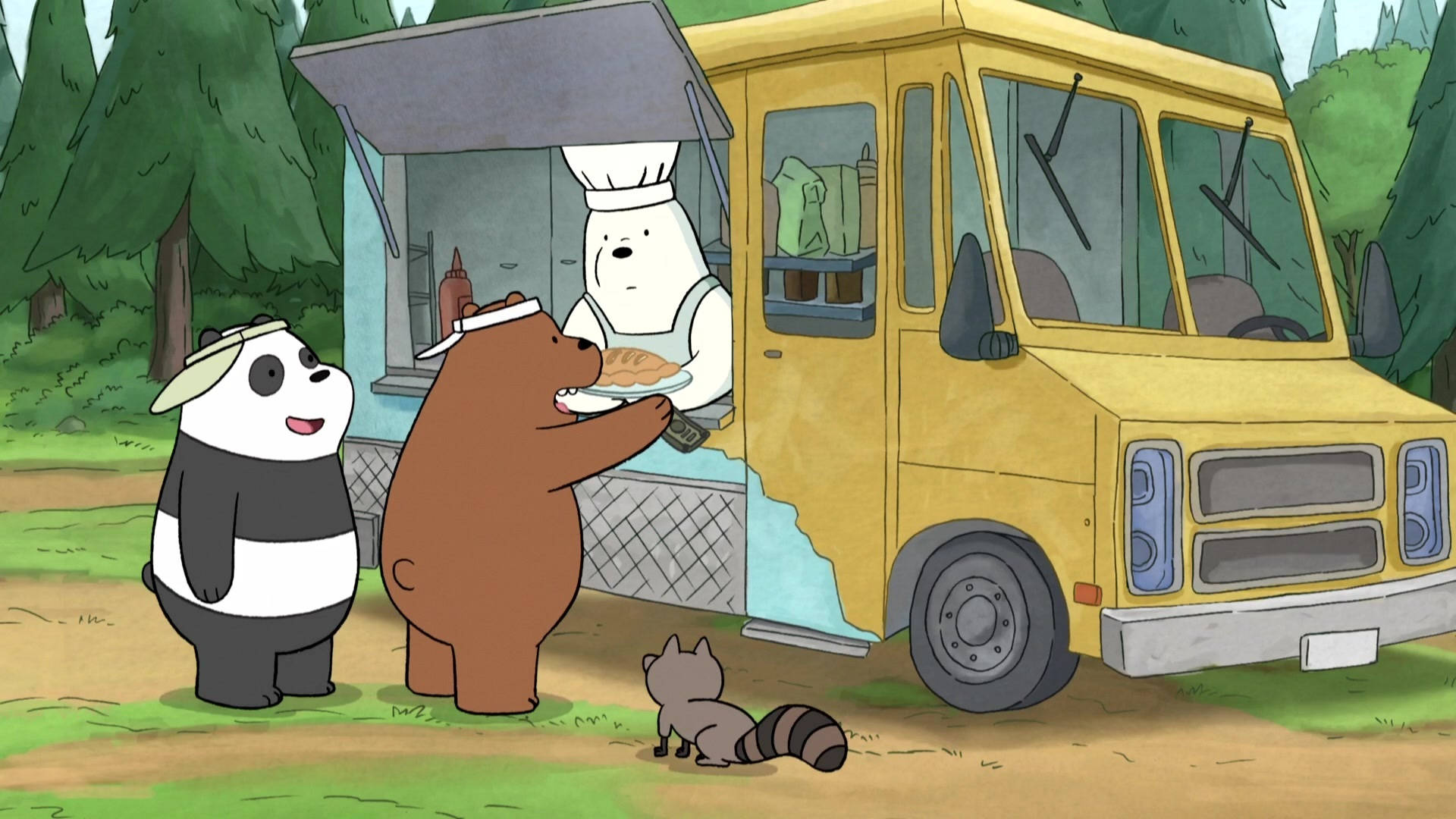 We Bare Bears, food truck, yellow, Full HD Desktop Wallpaper