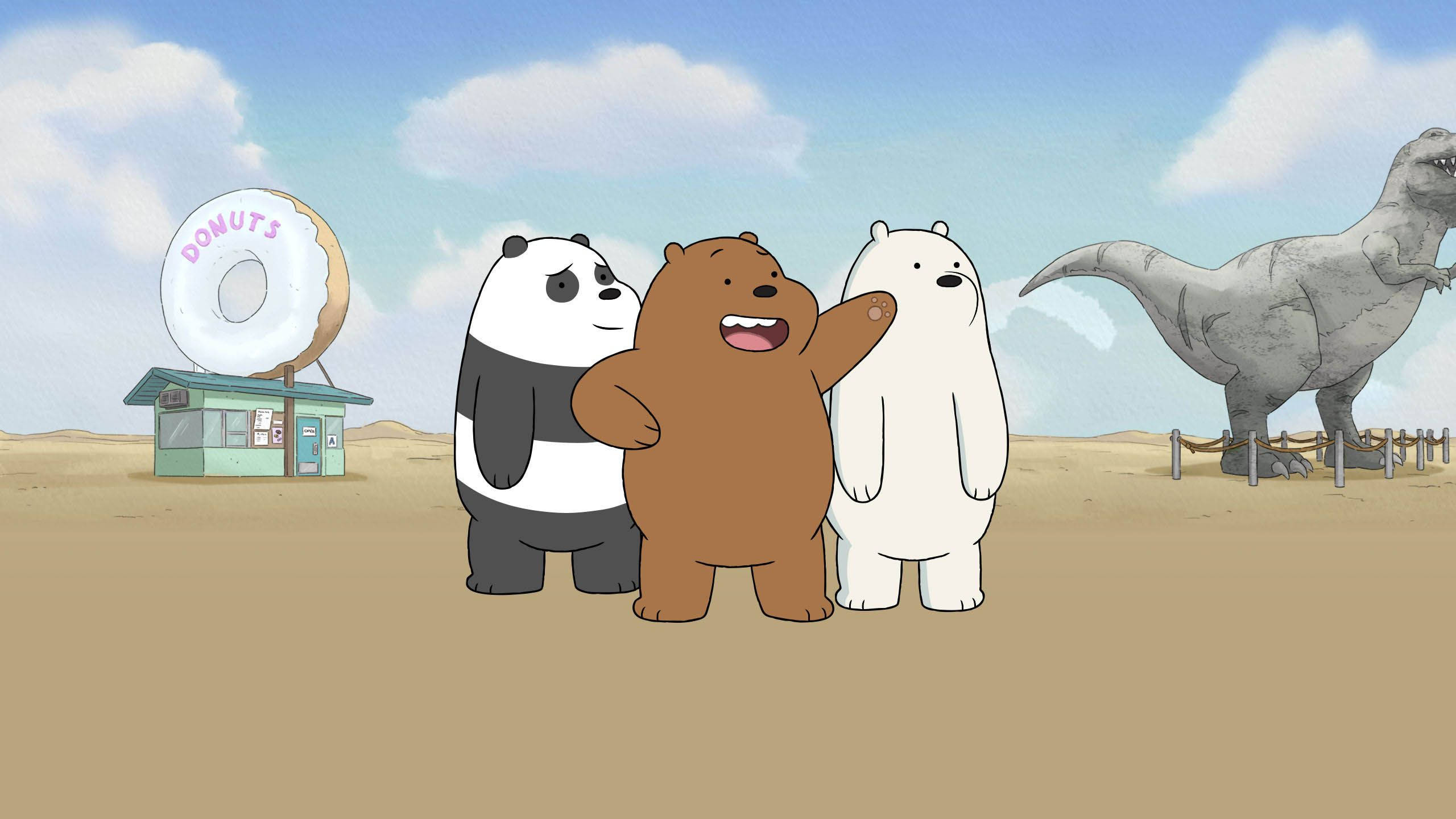 We Bare Bears, desert, donut shop, 2K Desktop Wallpaper