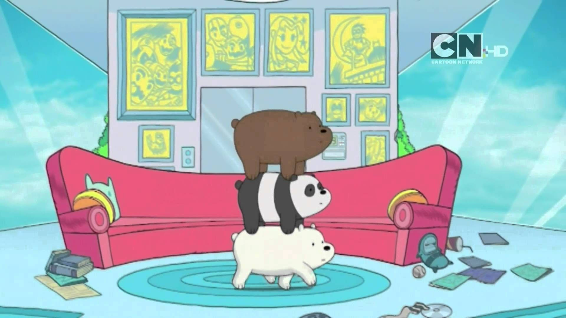 We Bare Bears, living room, pink couch, Full HD Desktop Wallpaper
