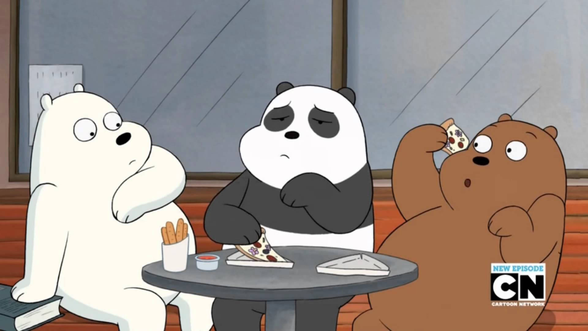 We Bare Bears, cafe, pizza, Full HD Desktop Wallpaper