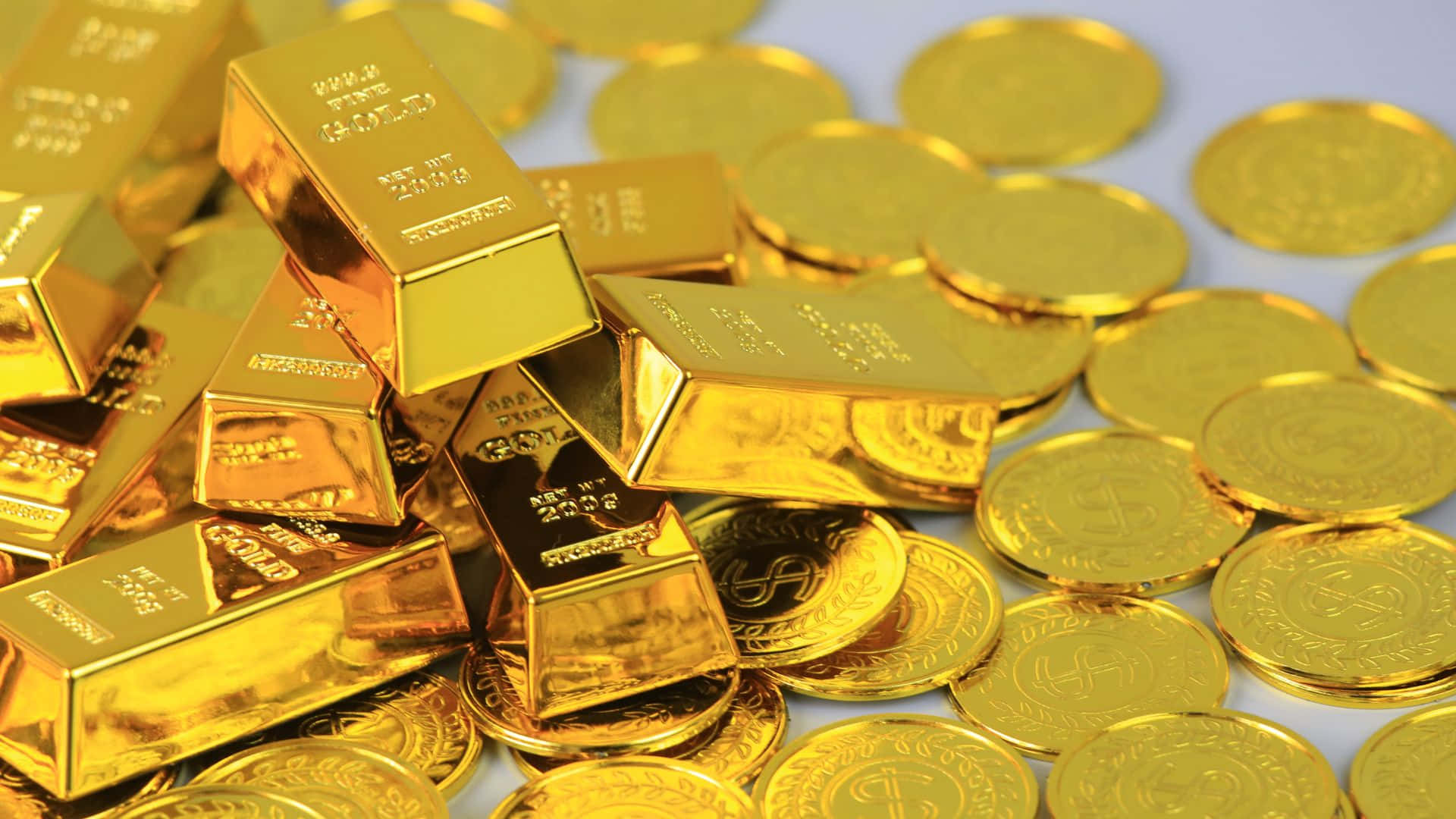 gold bars, coins, shiny, Full HD Desktop Wallpaper