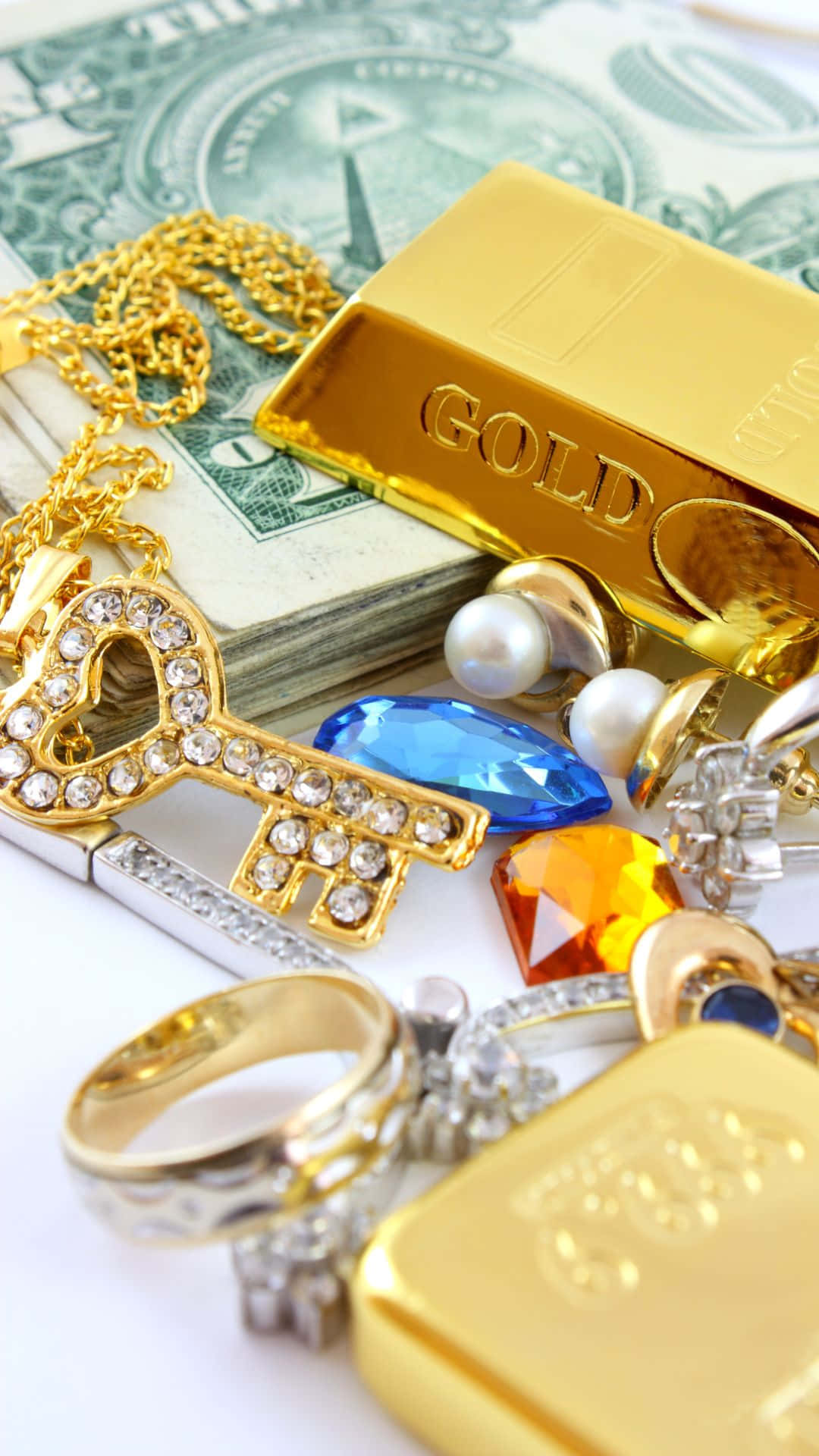 gold bars, diamonds, rings, Full HD Phone Wallpaper