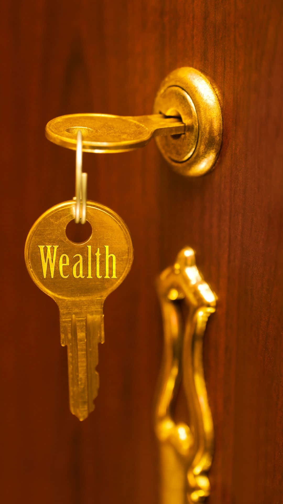 golden key, wealth, brass doorknob, Full HD Phone Wallpaper