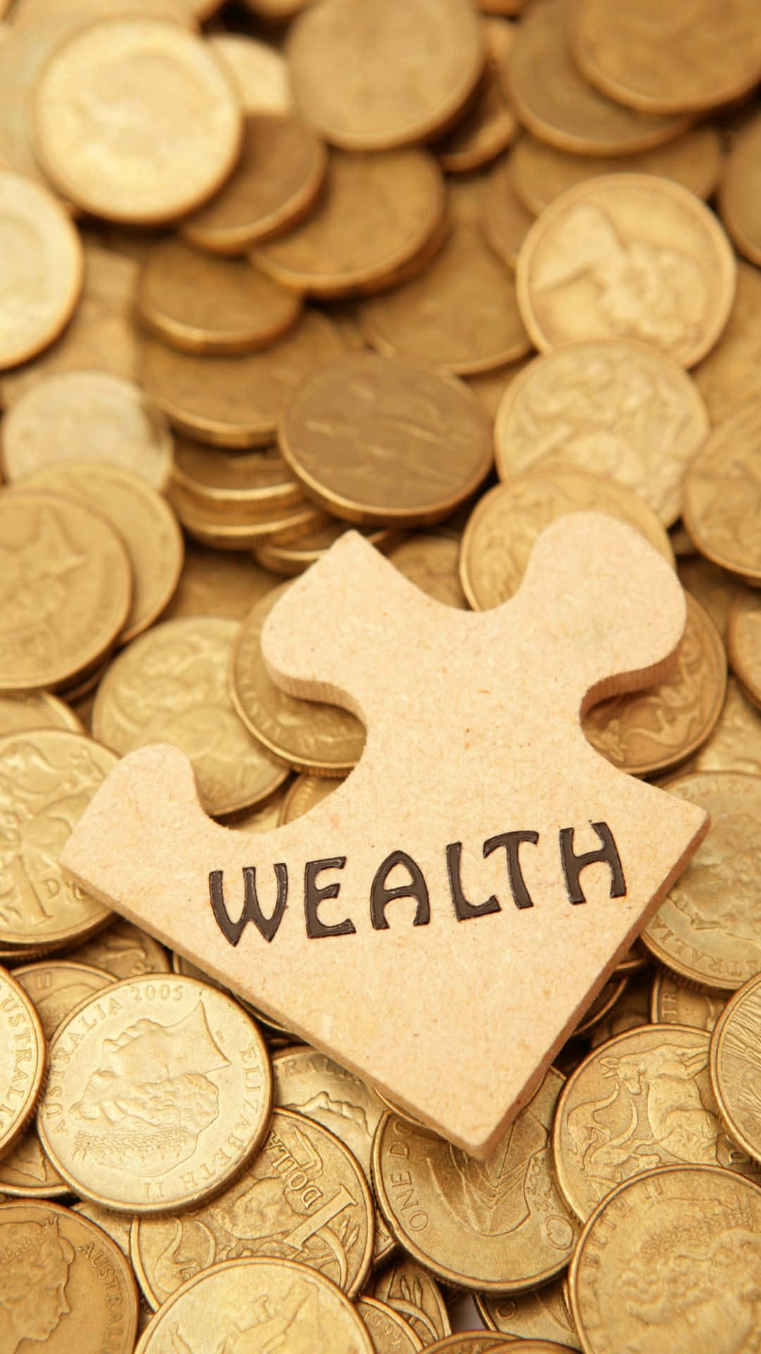 wealth, puzzle piece, golden coins, Full HD Phone Wallpaper