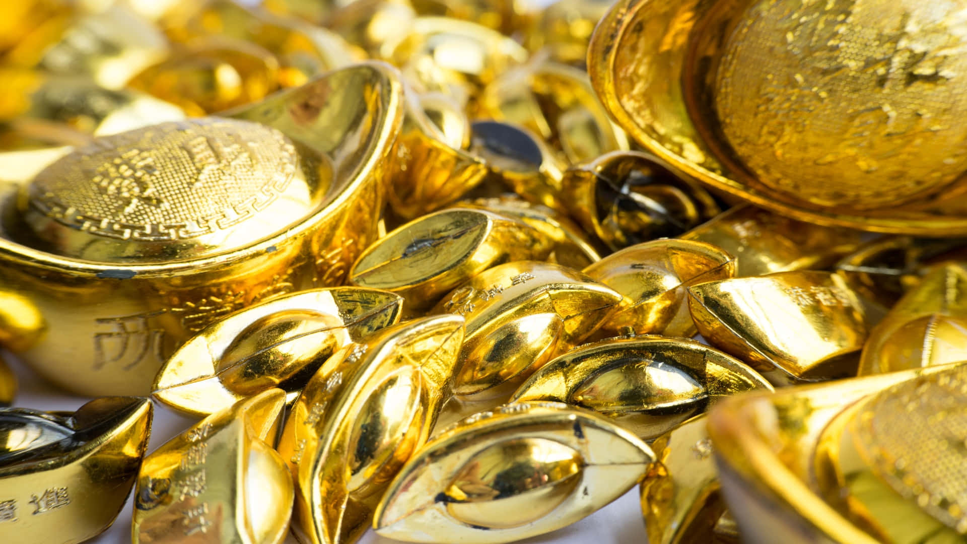 gold ingots, shiny golden, piled together, Full HD Desktop Wallpaper