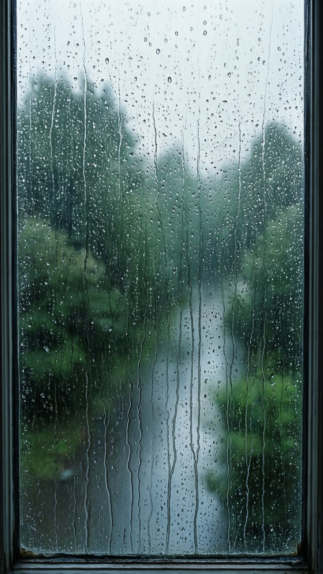 rain, window pane, blurred greenery, Full HD Phone Wallpaper